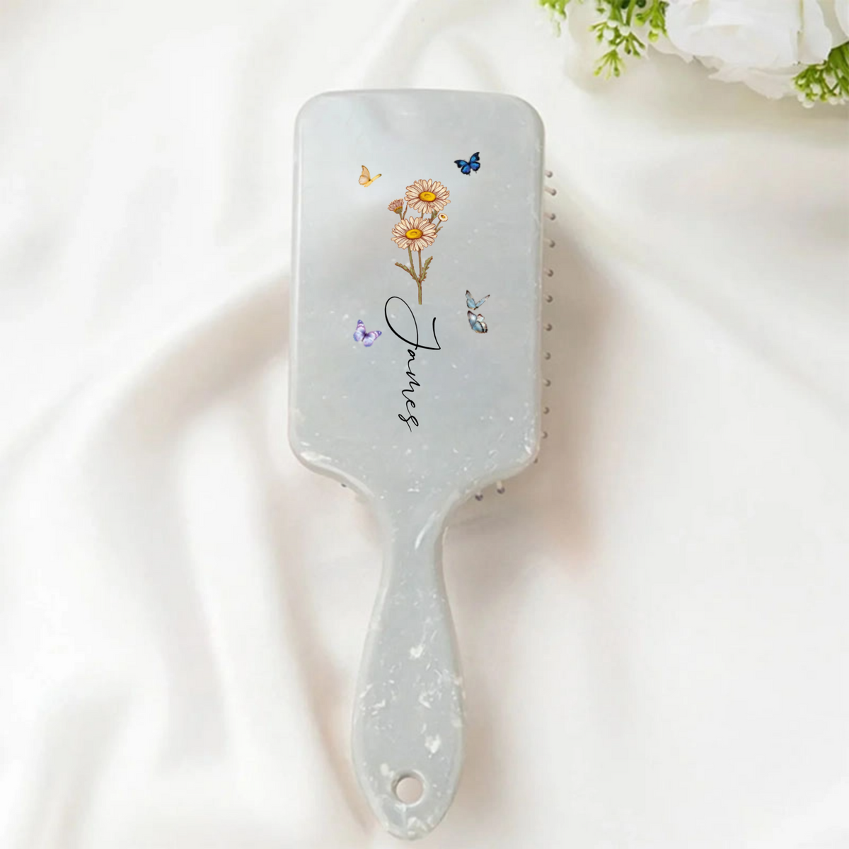 Birth Flower & Butterfly Personalized Hairbrush, Perfect for Birthday, Spring, All Special Occasions