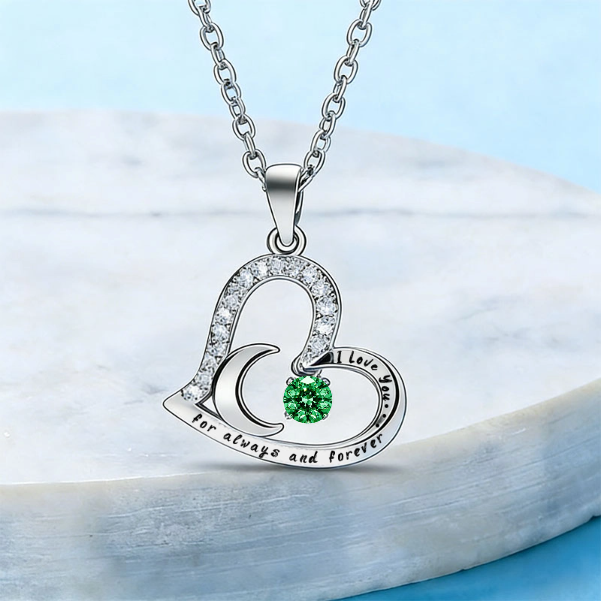 Forever Love 925 Silver Necklace with Custom Birthstone, Engraved Gift for Her, Perfect for Anniversaries, Valentine’s Day, Romantic Occasions