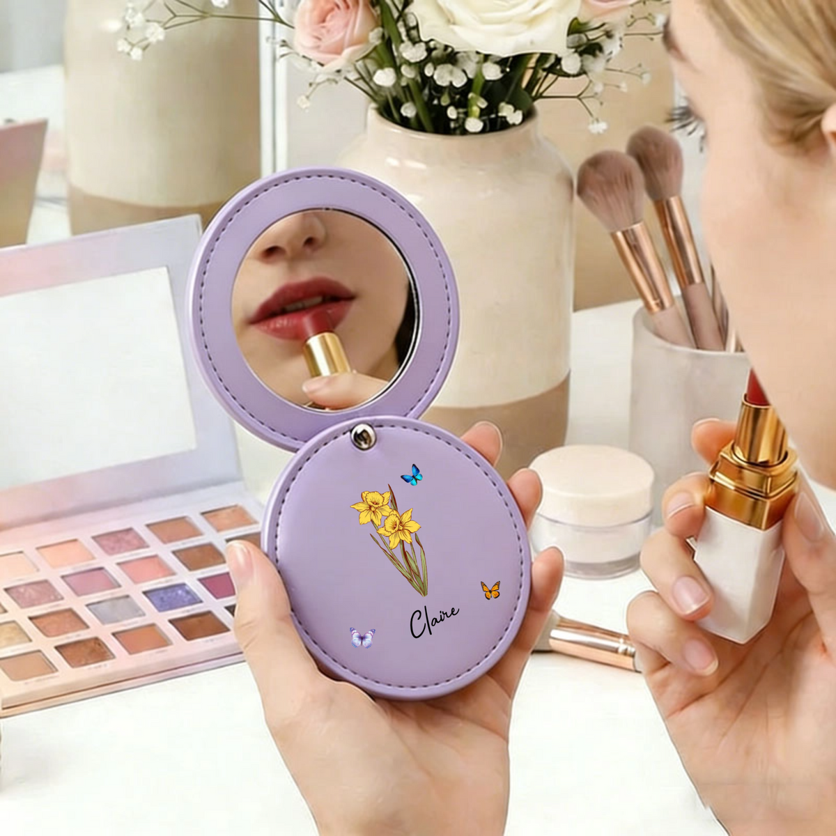 Floral Butterfly Personalized Compact Mirror, Perfect for Birthdays, Valentine’s Day, All Occasions