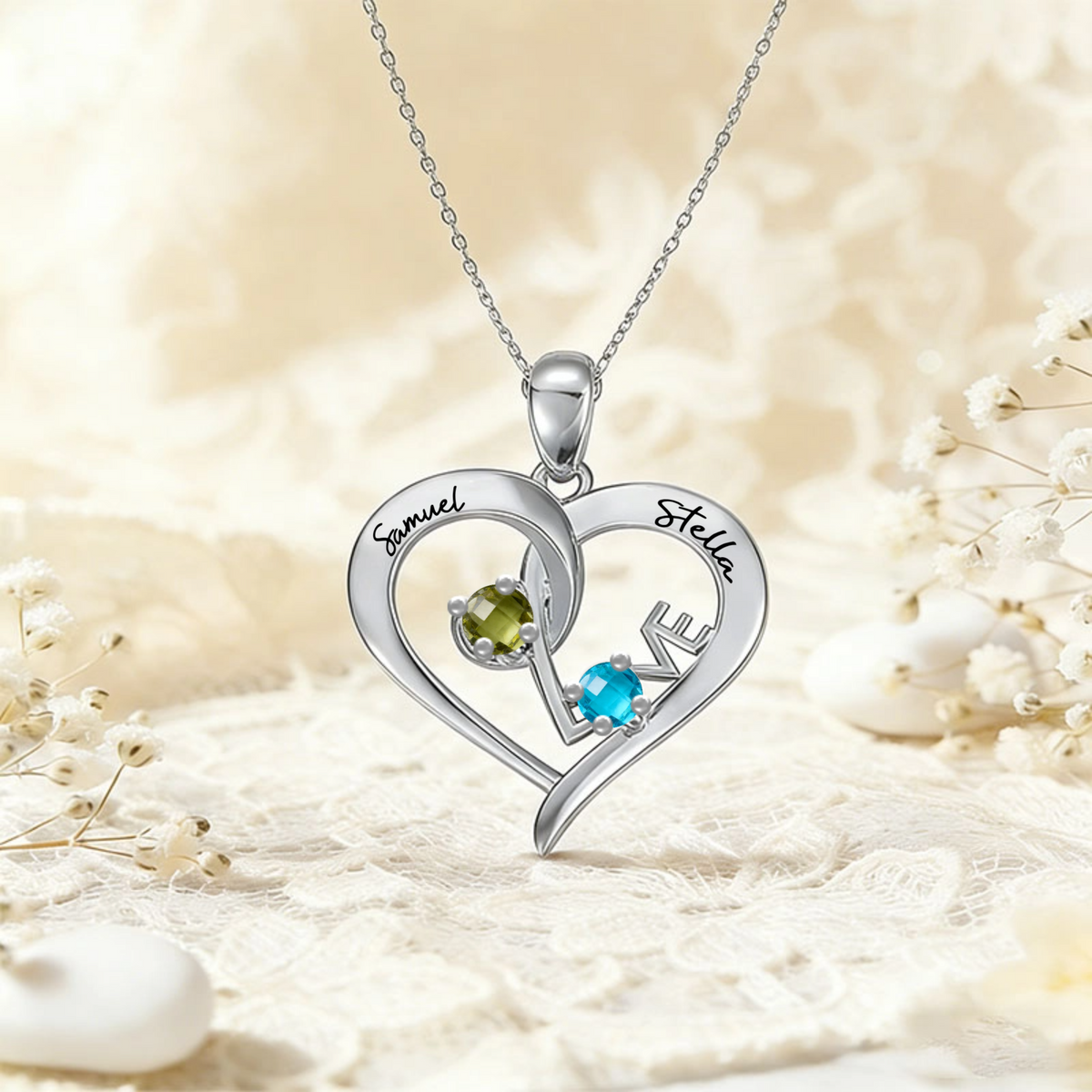 Personalized LOVE Heart Necklace, Gift for Couples, Perfect for Anniversaries, Valentine’s Day, Weddings