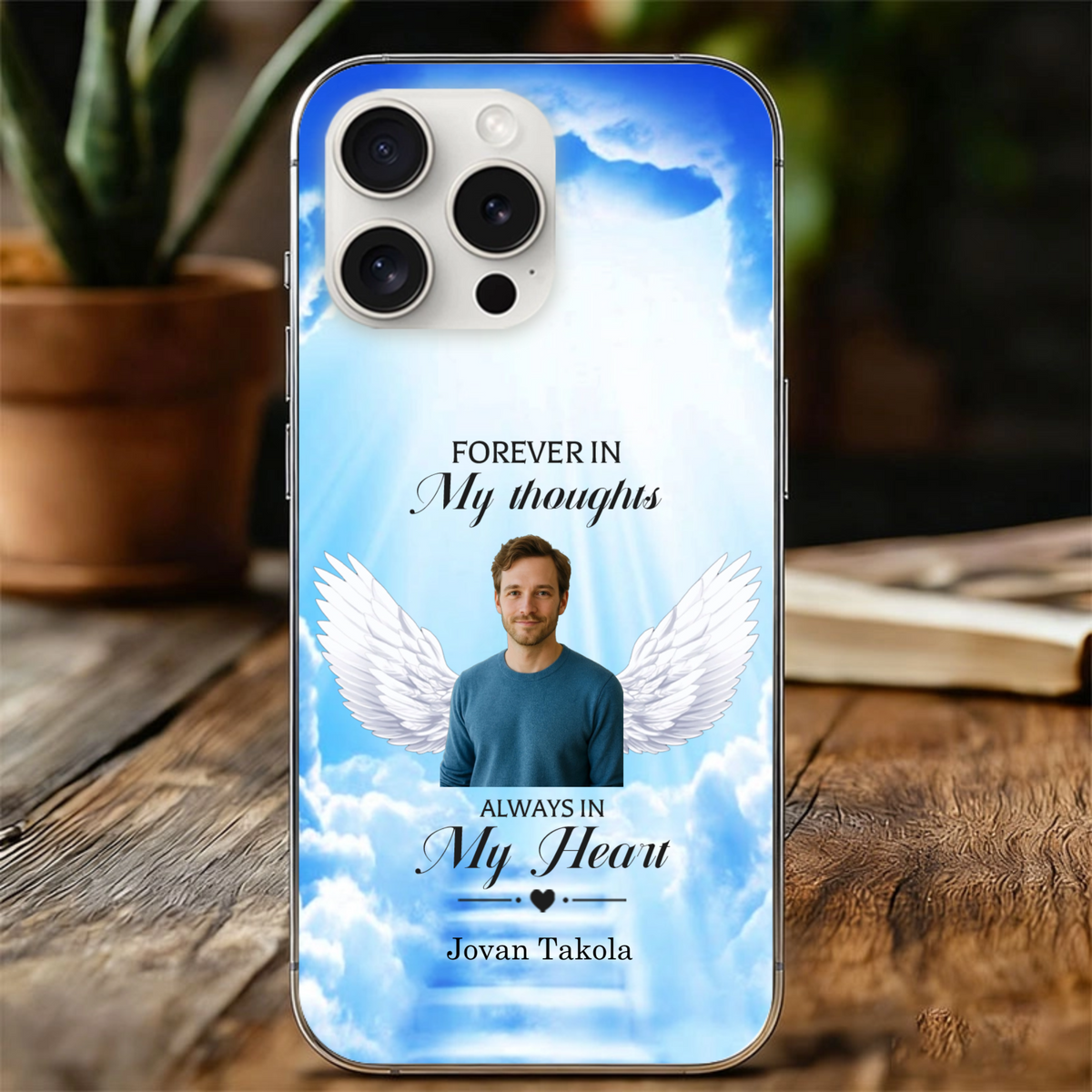 Personalized Angel Wings Memorial Phone Case – Customize with photos, names, and messages; a comforting gift for those mourning the loss of a loved one.