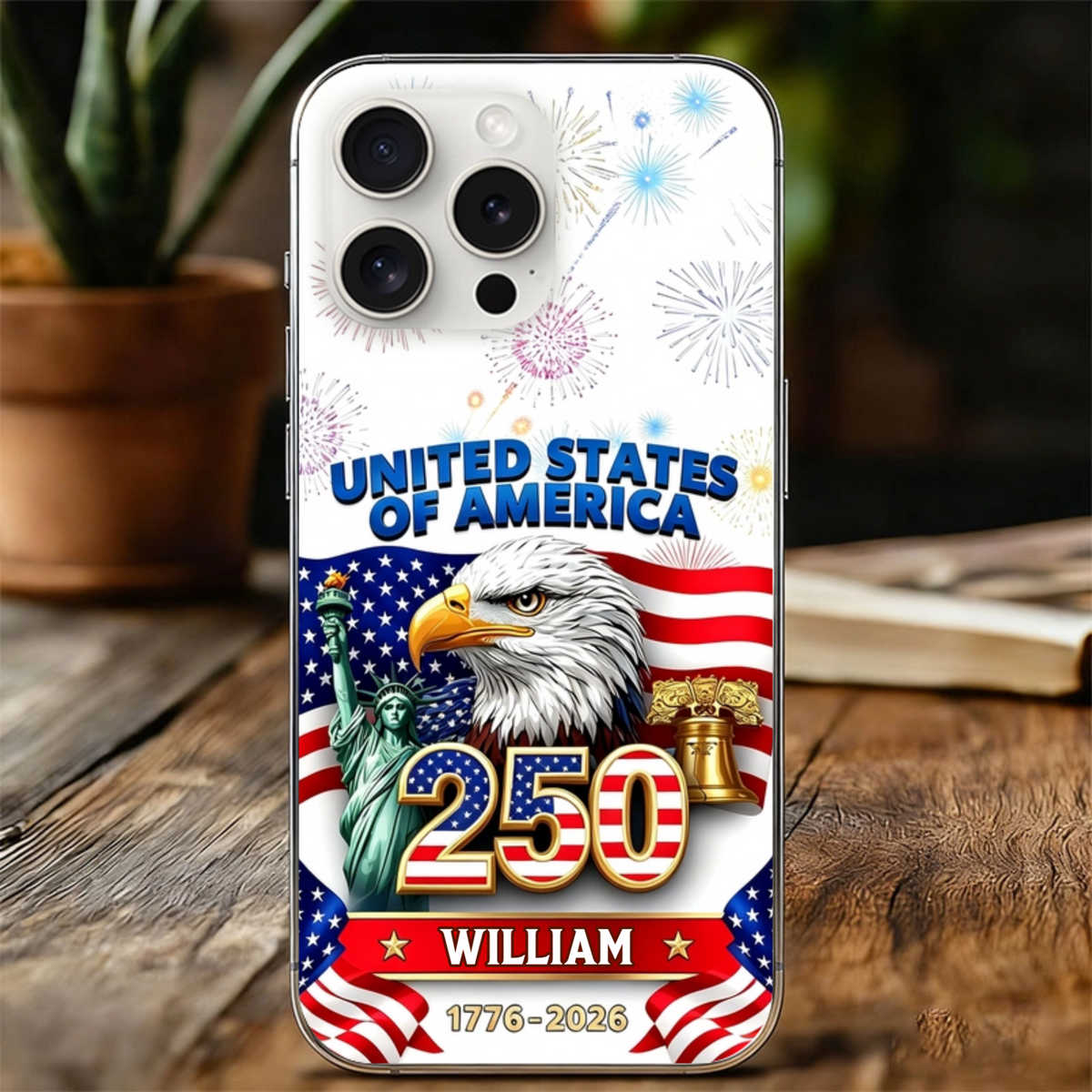 Personalized Faux 3D Effect 250th Anniversary Pattern Phone Case, Custom Patriotic Gift, The Perfect Present for Patriots