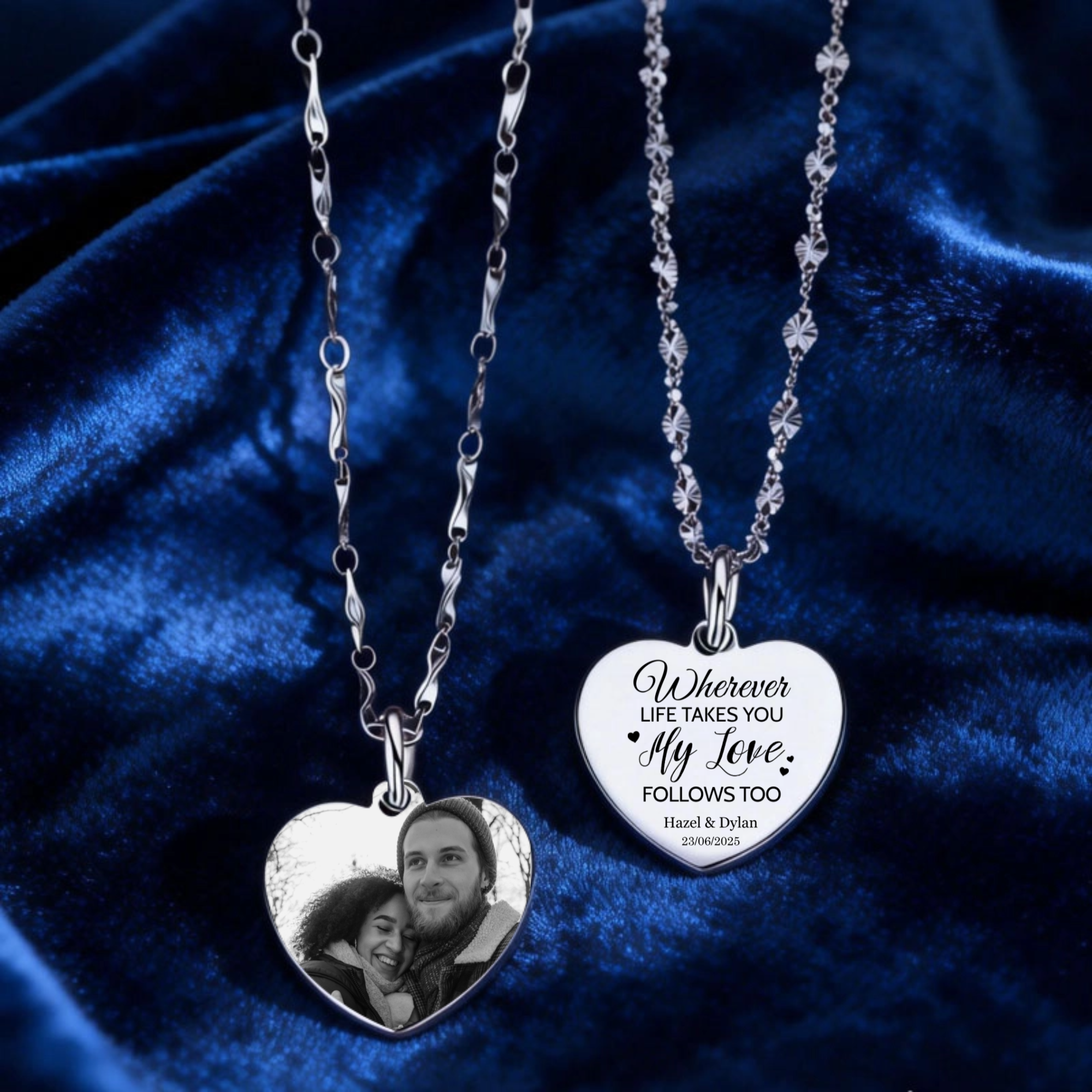 Custom Double-Sided 999 Sterling Silver Heart Photo Necklace, Gift for Couples, Anniversary, Wedding, Valentine's Day, Romantic Keepsake