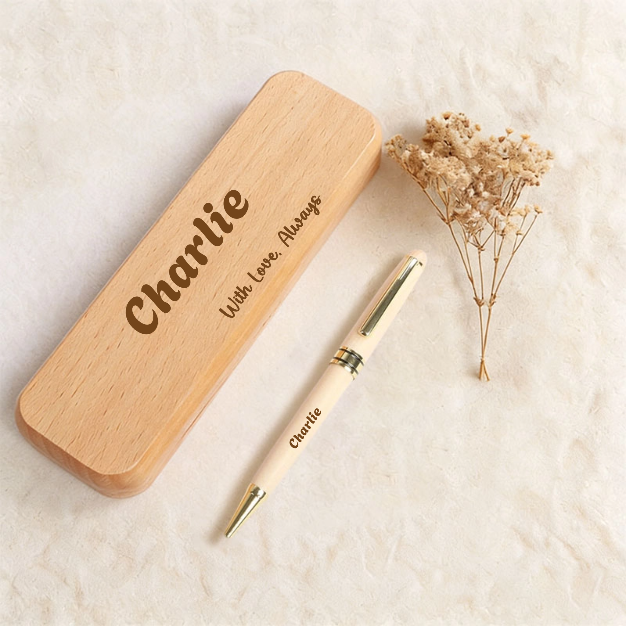 Maple Wood Pen Gift Box Set, Personalized Engraved Custom Text, Ideal for Colleagues, Friends, Anniversary, Wedding, Graduation