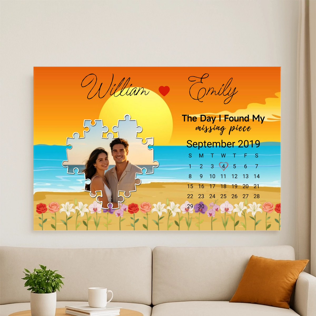 The Day I Find My Missing Piece—Heart-Shaped Puzzle Canvas Painting, Custom Couple Posters, Anniversary Gifts, Living Room & Bedroom Decoration