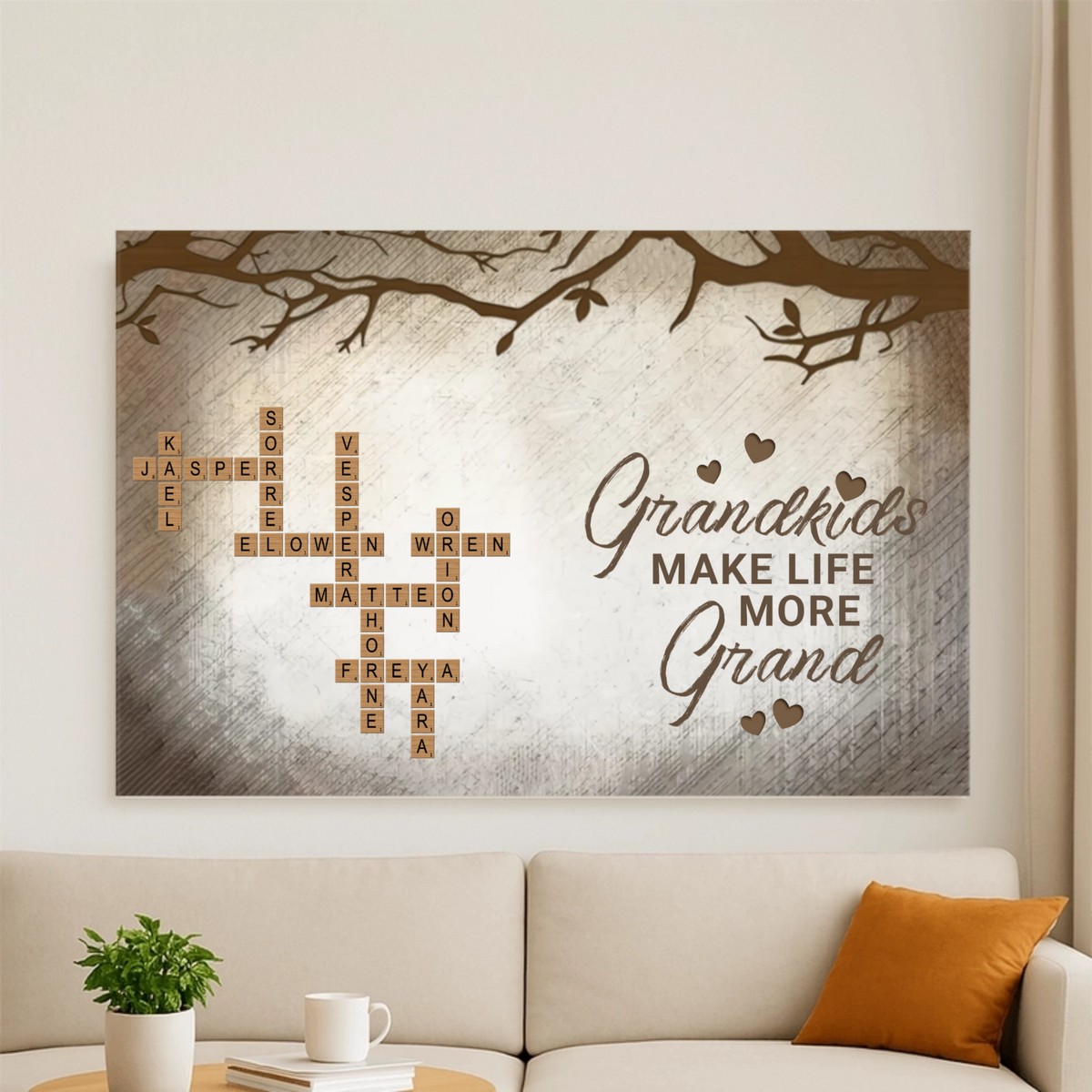 Grandchildren Make Life Better—Personalized Family Poster, Custom Scrabble-Style Poster, Home Decor Gift for Grandparents' Living Room