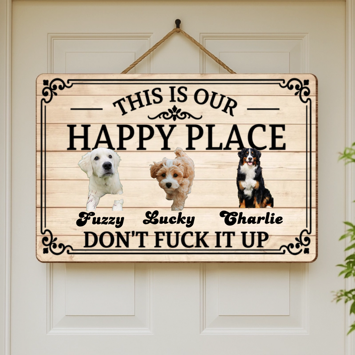 Personalized Custom Door Plate With Quote "This Is Our Happy Place", Thoughtful Decor Gift for Dog‑Loving Families & Individuals