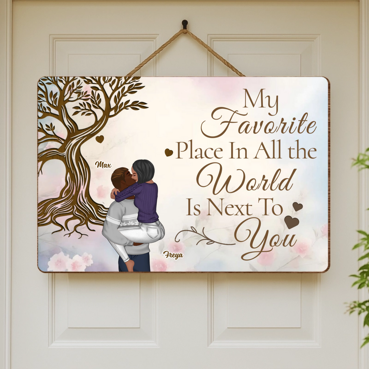 Personalized Wooden Decorative Plaque Featuring Custom Couple illustrations—Perfect For Anniversaries, Wedding Gifts, And Home Decor.