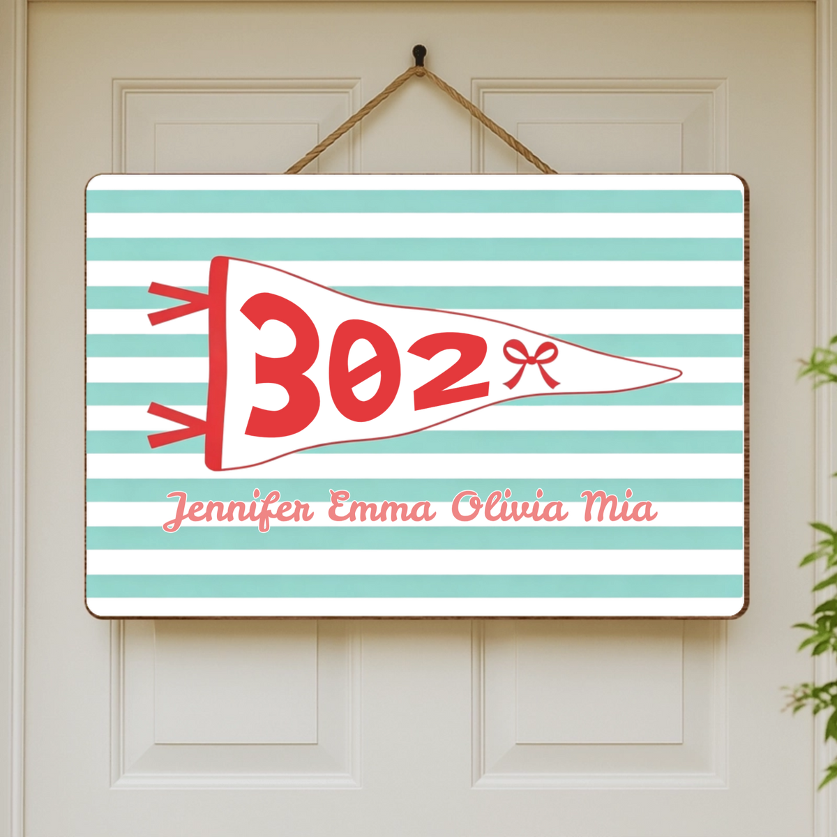 Custom Dormitory Door Plate and Doormat, Stripes & Triangle Pennant Decor, Multi-Color Available, Special Gift for Dorm Entryway