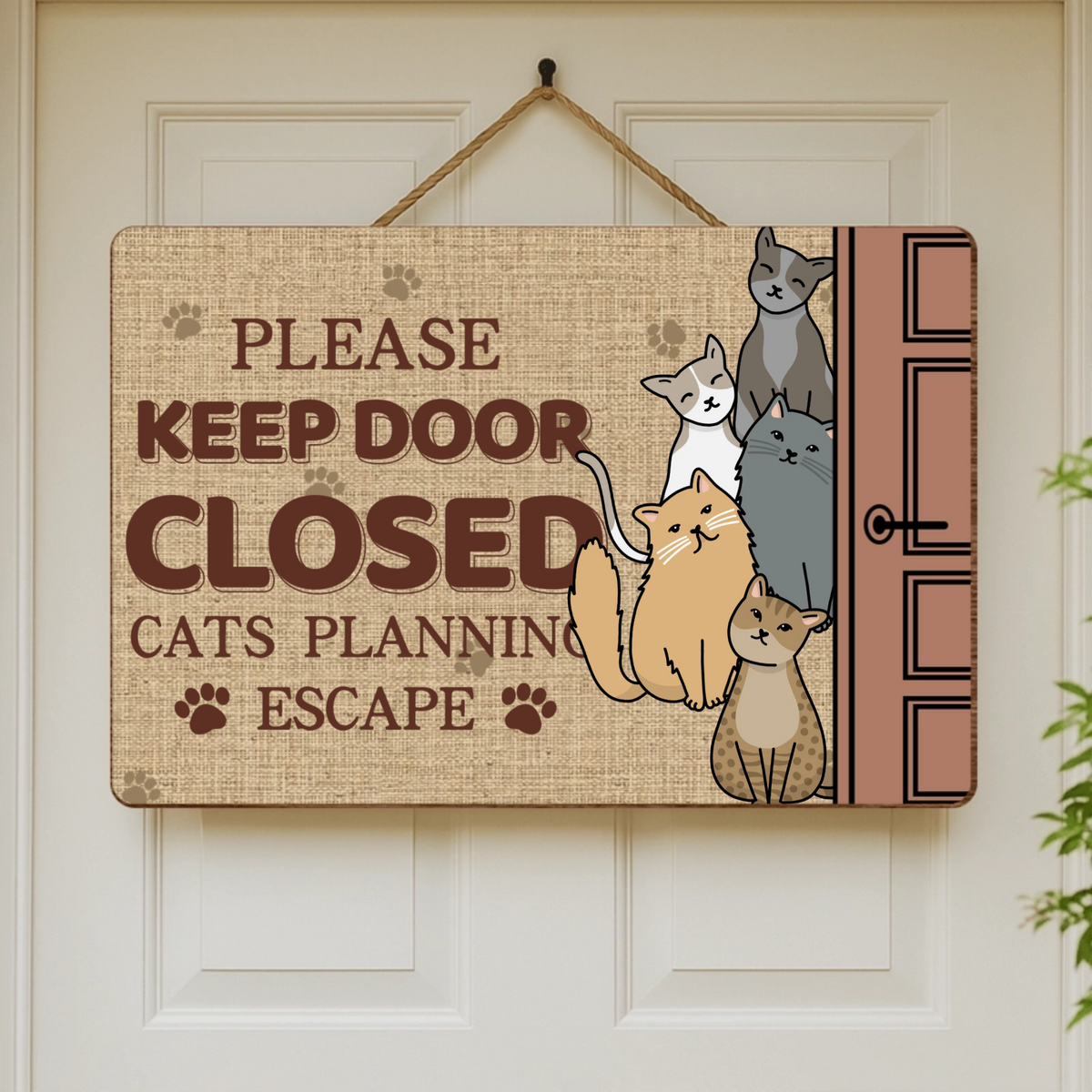 Personalized Custom Cat Wooden Wall Sign, Keep Door Closed Cats Planning Escape Wooden Hanging Decor, Gift for Cat Lovers, Home Pet Room Decoration