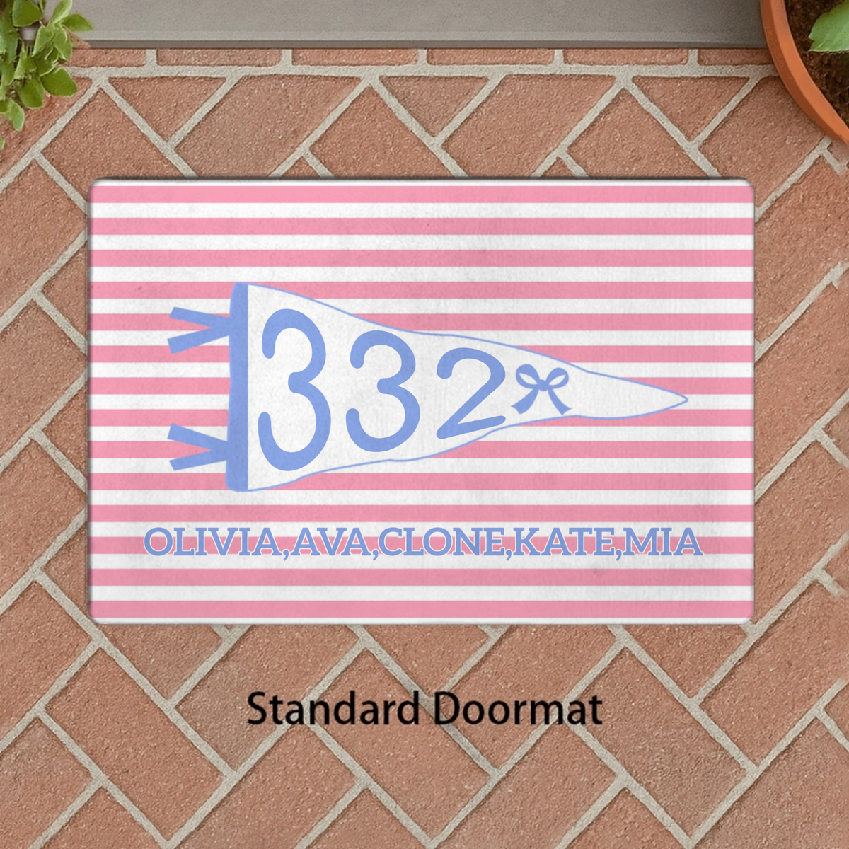 Personalized Pennant Doormat, Custom Dorm Room Number & Member Names, Striped Background, College Dorm Entrance Floor Mat, Gift for College Students (Roommates, Freshmen)