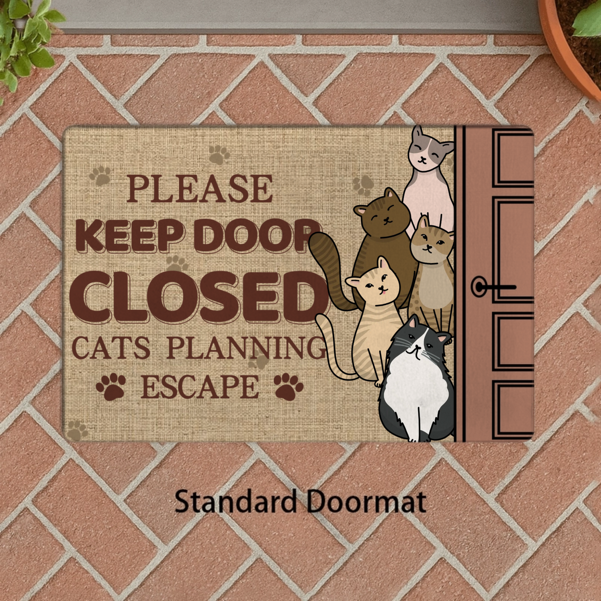 Fun "Cat Escape" Doormat—"Please Close the Door, the Cat Is Plotting an Escape"; Perfect Gift for Cat Lovers; Home/Entryway/Porch Decor
