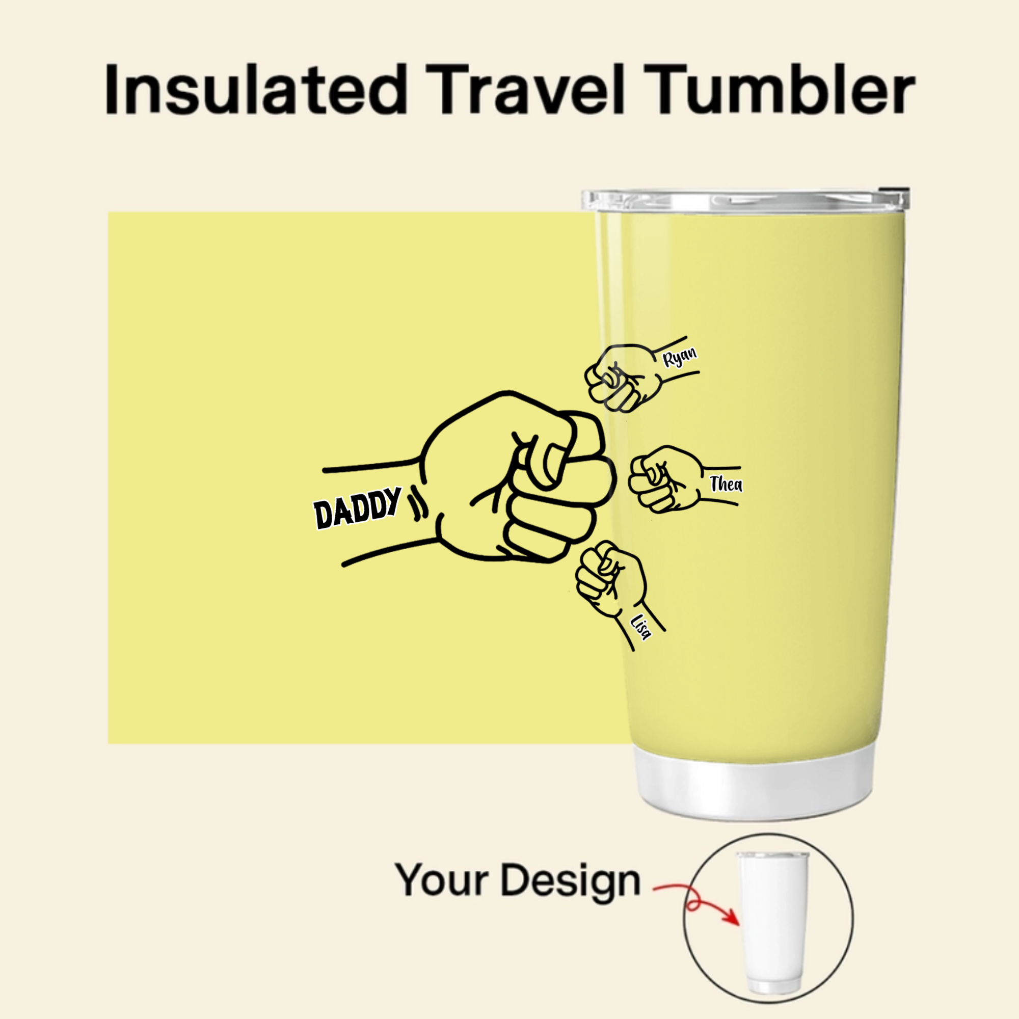 Laser-engraved Boxing Pattern, Personalized 20oz Insulated Travel Mug-Can Be Custom With Dad's and Child's Names, a Father's Day Gift For Dad.