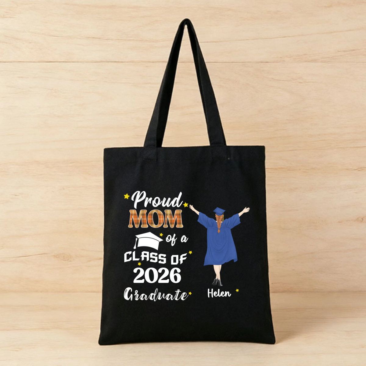 Customizable Cartoon Character Tote Bag, Personalized Gift for Proud Mom or Dad, Graduation Keepsake for Class of 2026, Present for Family