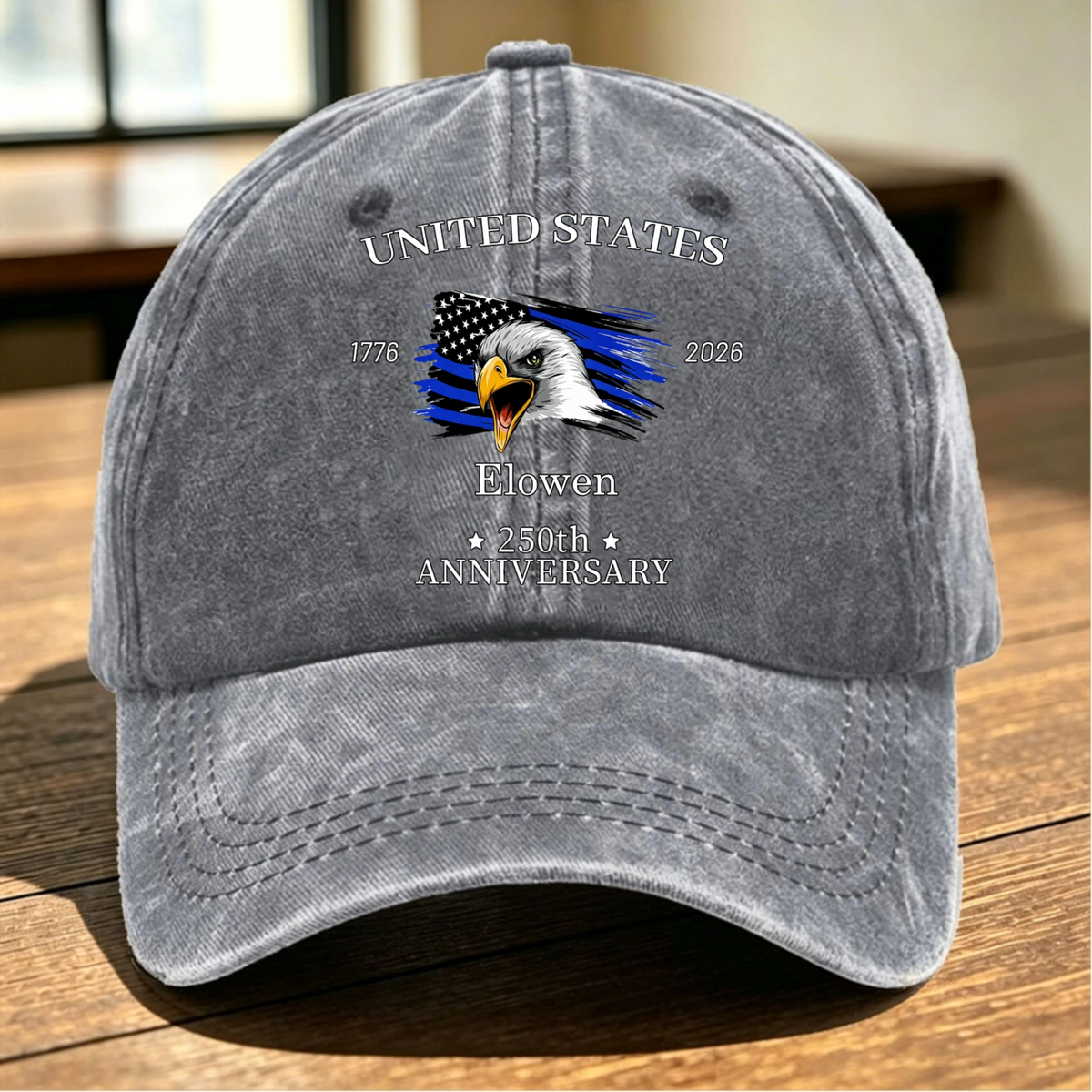 USA 250th Anniversary Eagle Design Washed Denim Hat — Unisex; suitable for everyday wear and Independence Day celebrations.