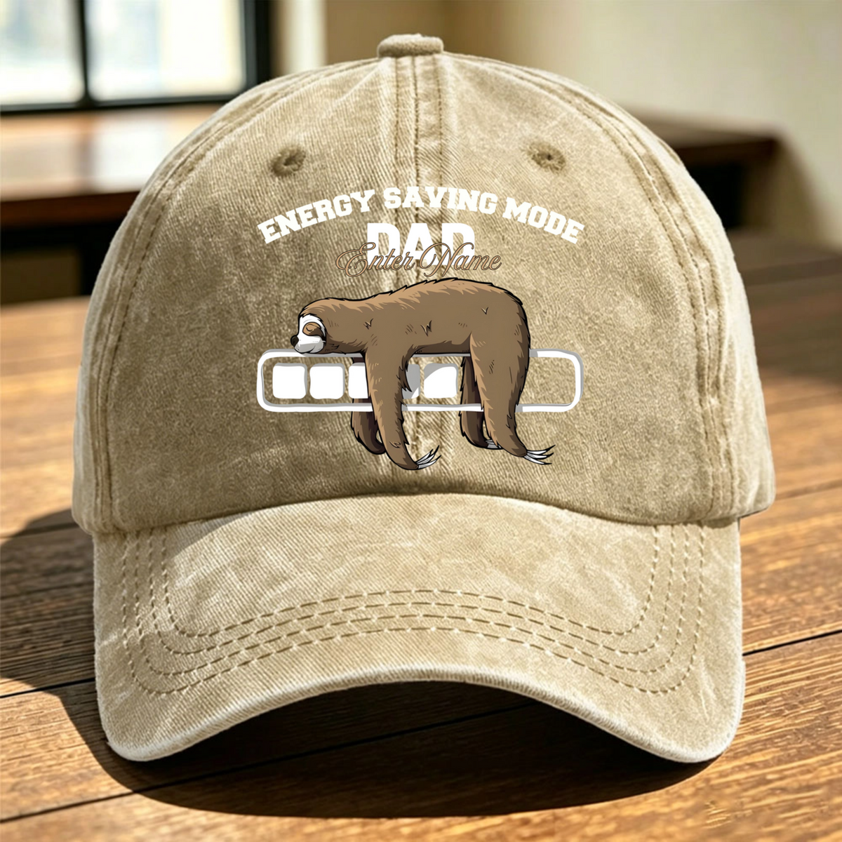 Personalized "Energy Saving Mode Dad" Sloth Baseball Cap, Custom Name Funny Father's Day Hat, The Perfect Gift For Laid-Back Dads