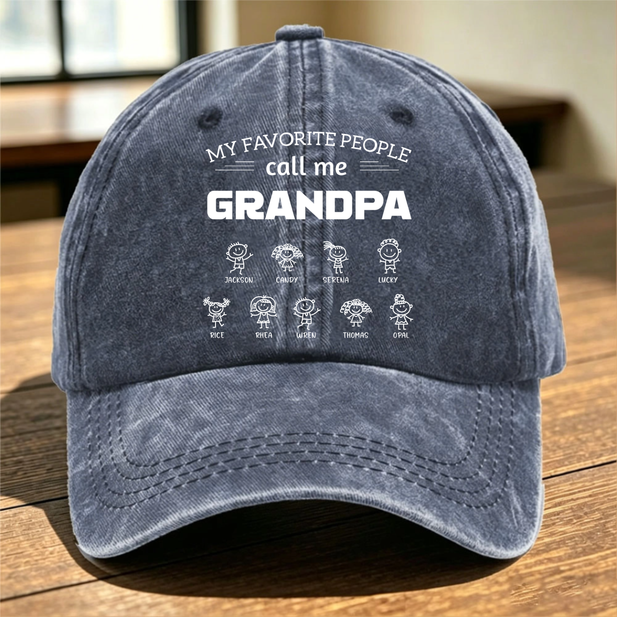 Personalized Retro Washed Baseball Cap—Designed With The Phrase "My Favorite Person Calls Me...", Custom With Your Name, A Unique Gift That Showcases Family Pride, Perfect For Grandpa Or Dad.