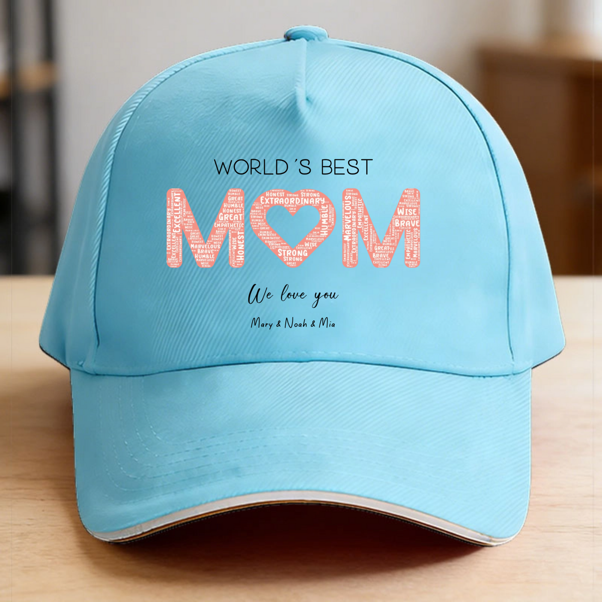 World’s Best Mom - Word Cloud Baseball Cap, Personalized Mom Keepsake Hat, Gift for Mom, Perfect for Mother’s Day, Birthday