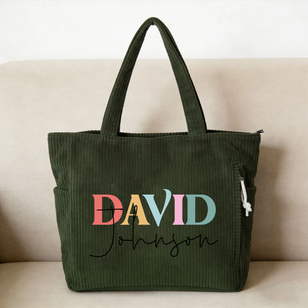 Custom Name Corduroy Tote Bag, Perfect for Shopping, Work, Daily Use