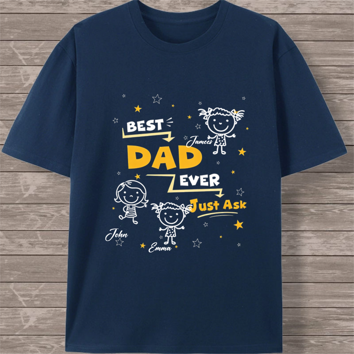 Personalized Custom-Made Best Dad Shirt, Featuring Children's Doodle Designs. A Unique And Creative Gift For Dads, Grandfathers And Family Members