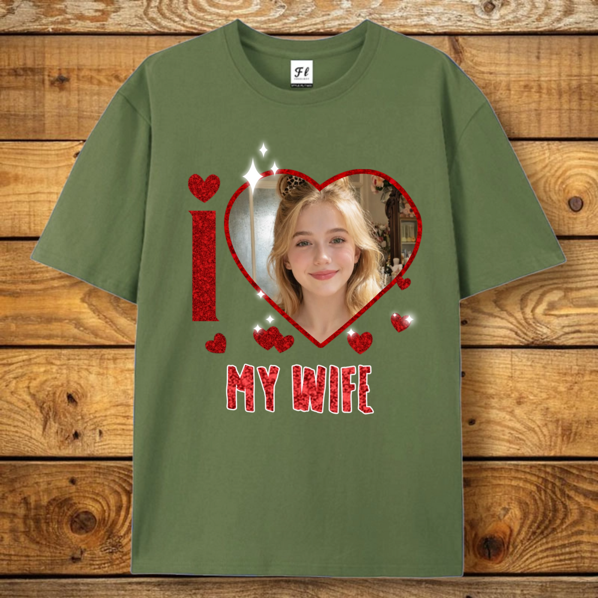 Personalized Sparkly Heart-Shaped Couple T-shirts, Custom With Photos and Text, Perfect For Anniversaries/Valentine's Day Gifts For Your Loved One.