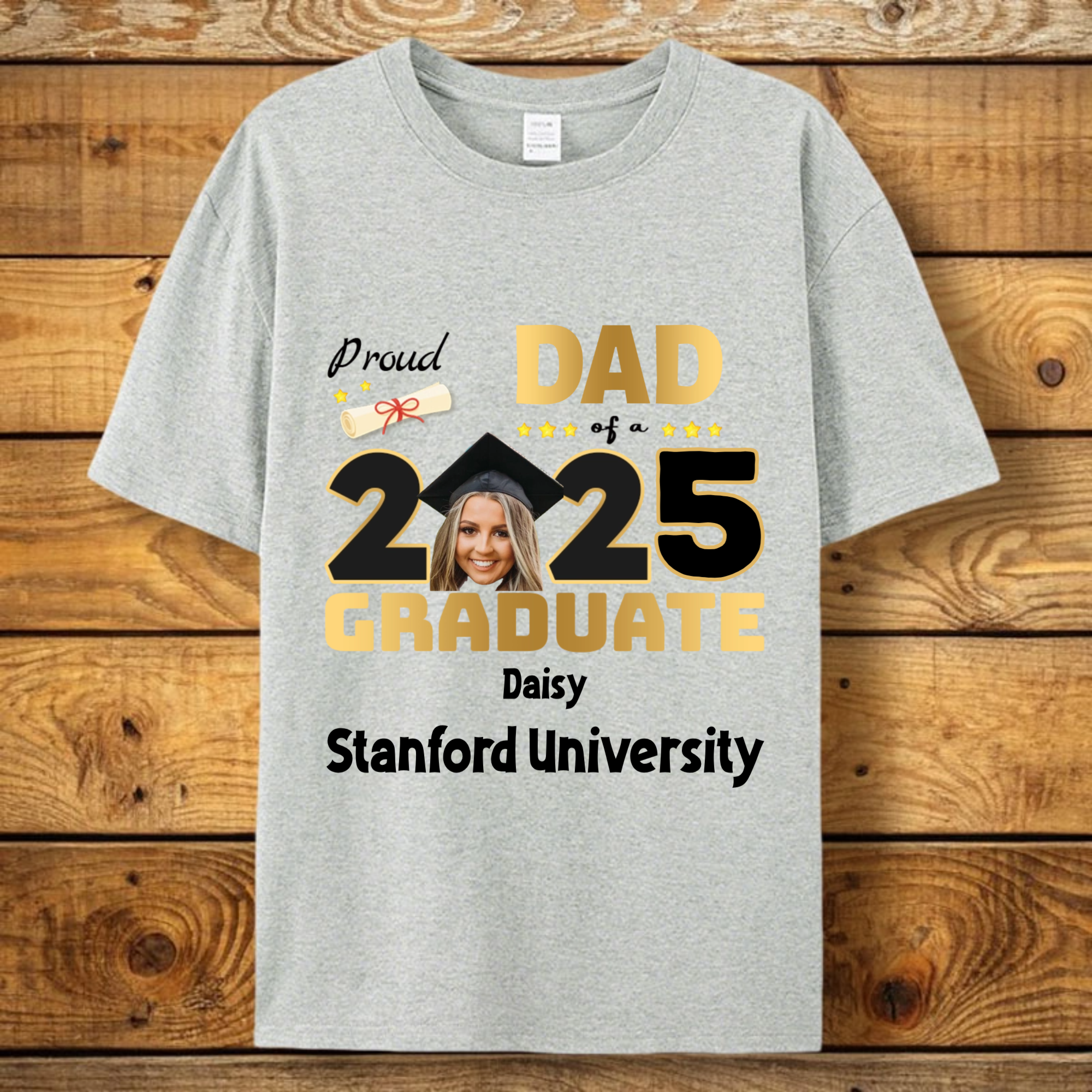 Custom With Name, Year, and School Name, These Cotton T-shirts Make Personalized Graduation Gifts for Family, Proud Parents, Siblings, and Friends, Celebrating the Graduate's Achievements.