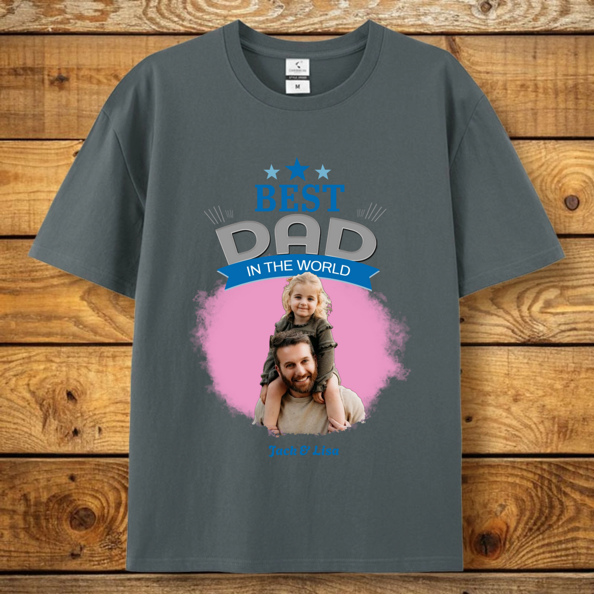 Best Dad In The World Photo Custom T - Shirt, Personalized With Photo, Name & Font, 100% Cotton Short Sleeve Tee, Gift For Father's Day, Birthday, Dad From Kids