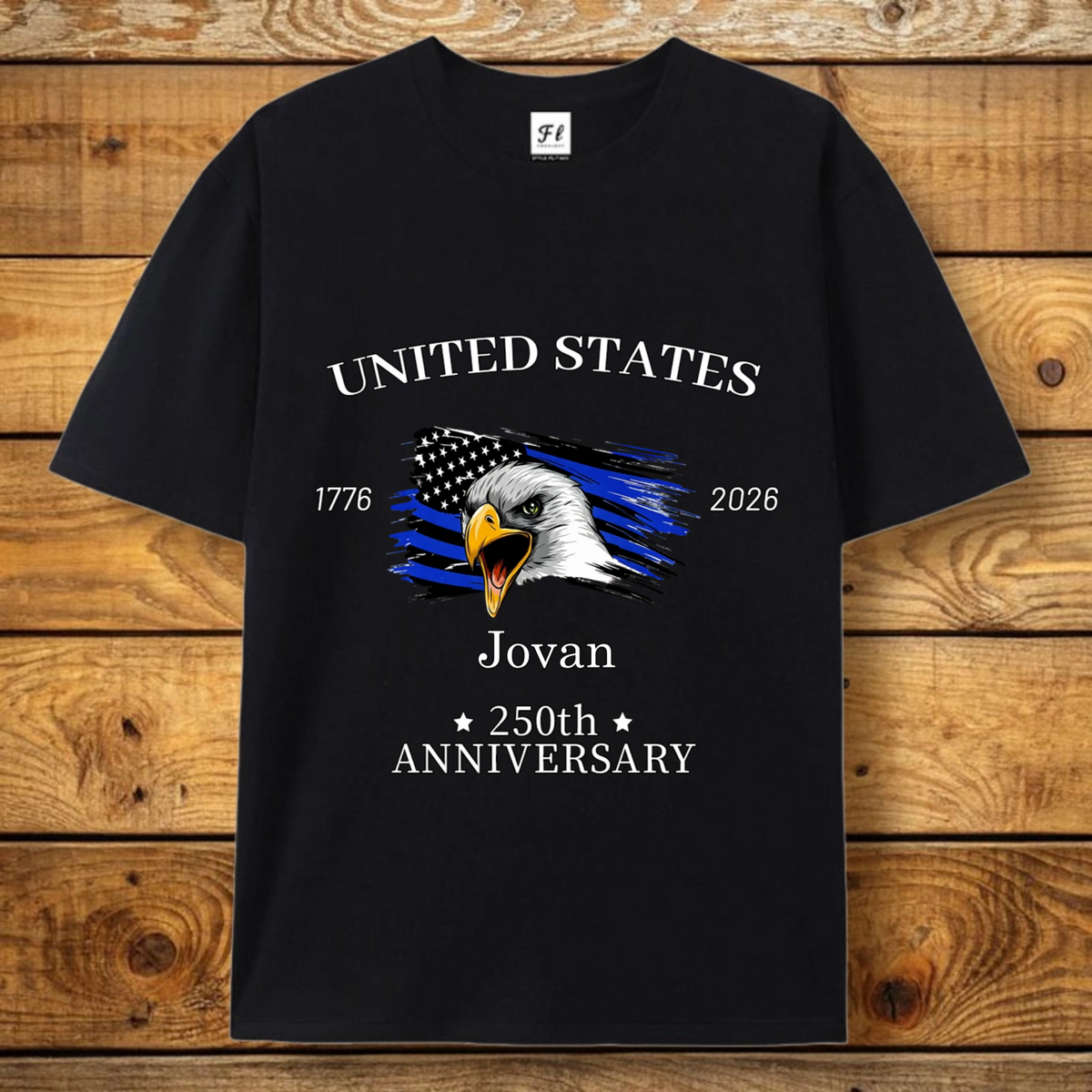 Personalized American 250th Anniversary Eagle T-Shirt, Custom Name Patriotic USA Flag Design, Gift for Men Women Boys Girls, Fourth of July Party, Memorial Day Celebration