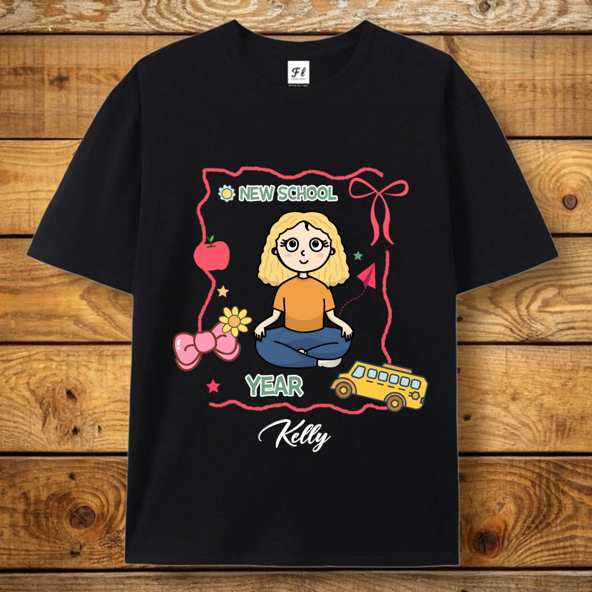 Personalized New School Year T - Shirt, Boy/Girl Custom Cartoon Character (Skin Color, Hairstyle, Jacket, Pants) Short Sleeve Cotton Tee, Kids Back to School Gift for Students