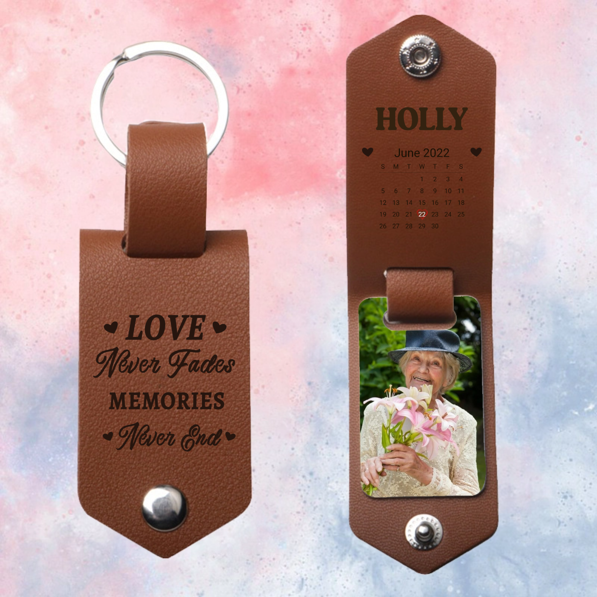 Personalized Memorial Photo Keychain, Custom Engraved Name Date Quote Leather Keyring for Grieving Loss of Loved One, Sympathy Condolence Gift for Bereaved Family Friend