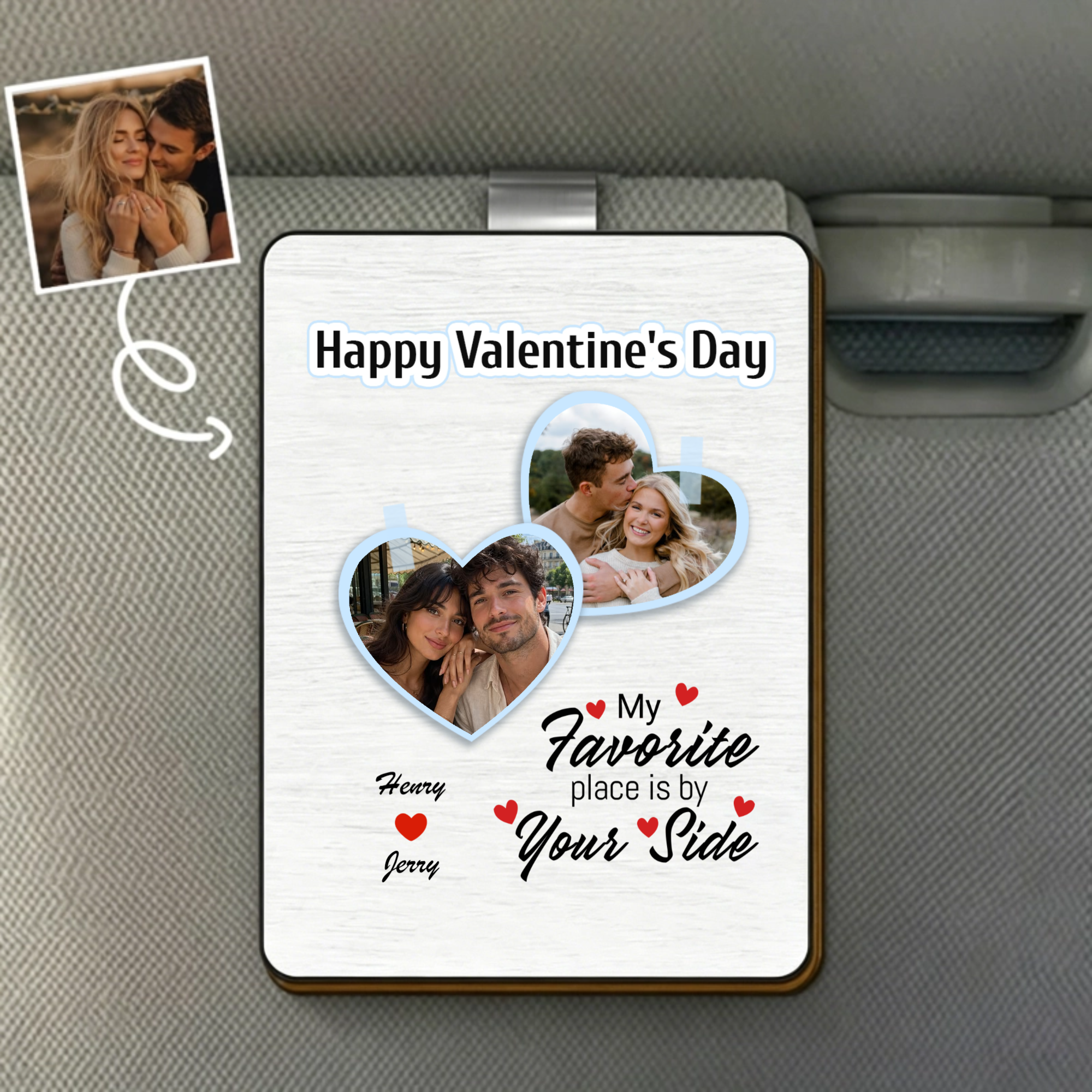 Personalized Wooden Car Sun Visor, Custom Photo & Quote Automotive Accessory, Romantic Couple Gift for Valentine's Day, Anniversary