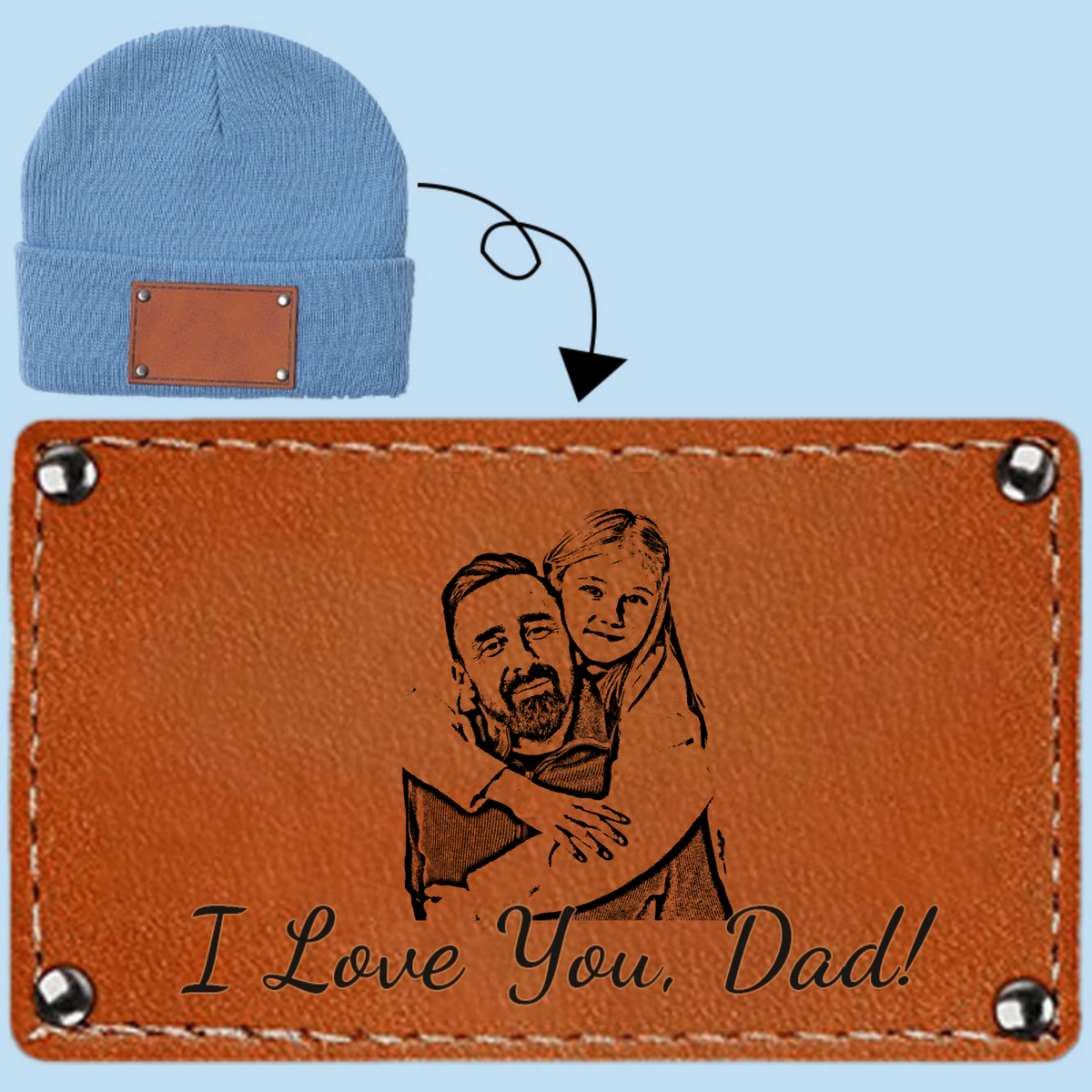 Personalized Leather Patch Knit Hat, Custom With Photos and Quotes, A Perfect Father's Day Gift For Dad.