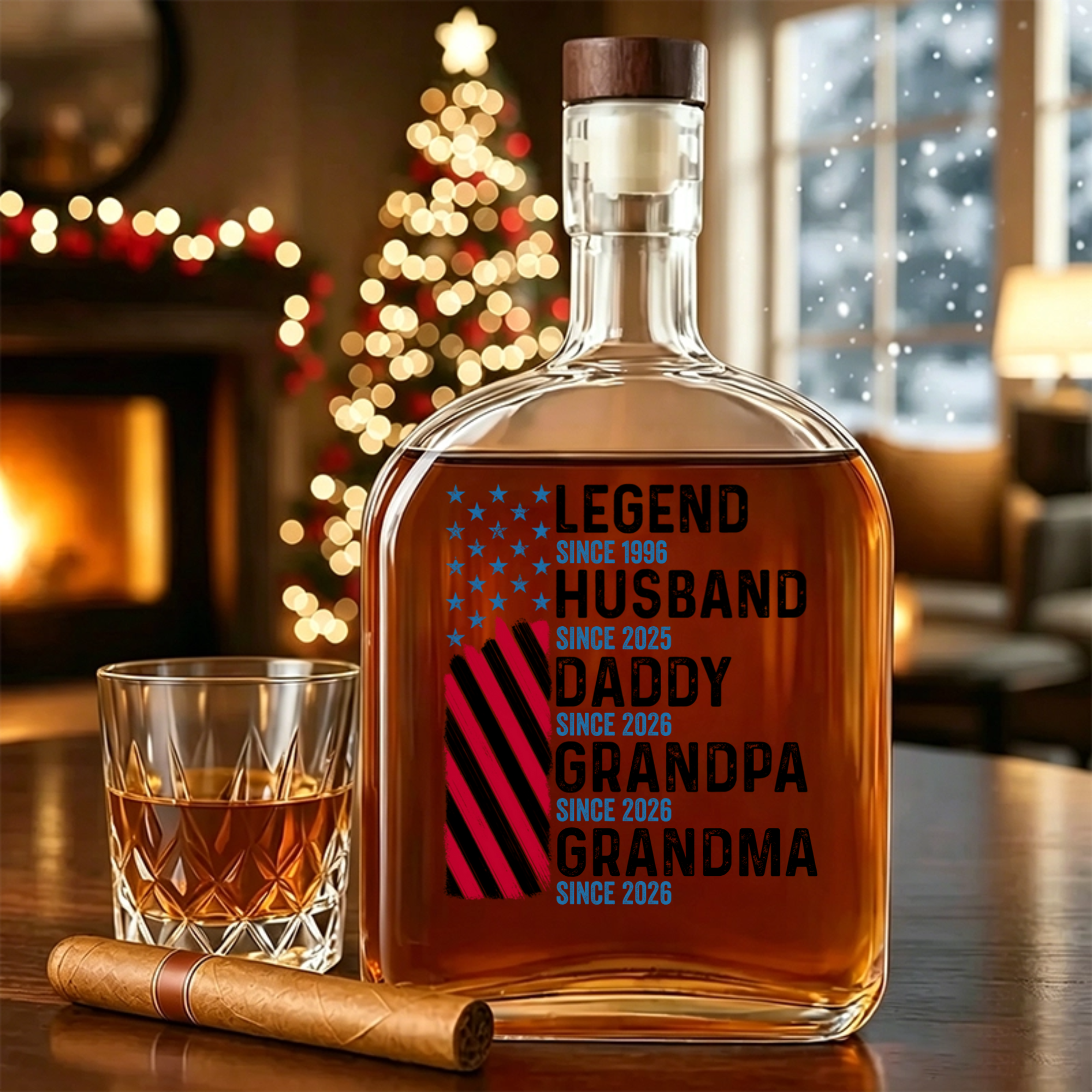 Personalized Family Milestone Engraved Design, Custom Bourbon Bottle Gift For Legend Husband Daddy
