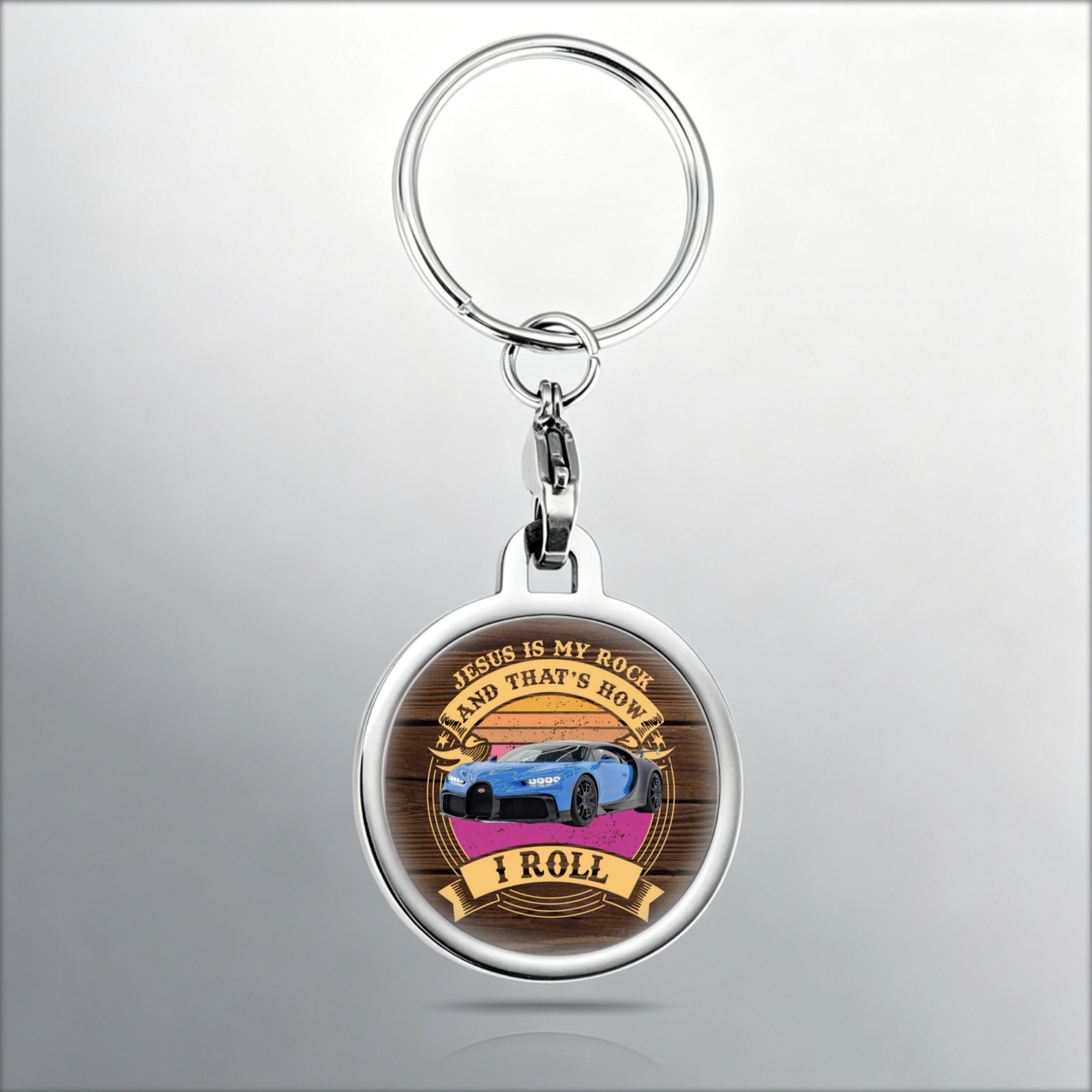Personalized Retro Sunset Design, Custom Car Photo Round Keychain, Perfect Gift For Car Lovers