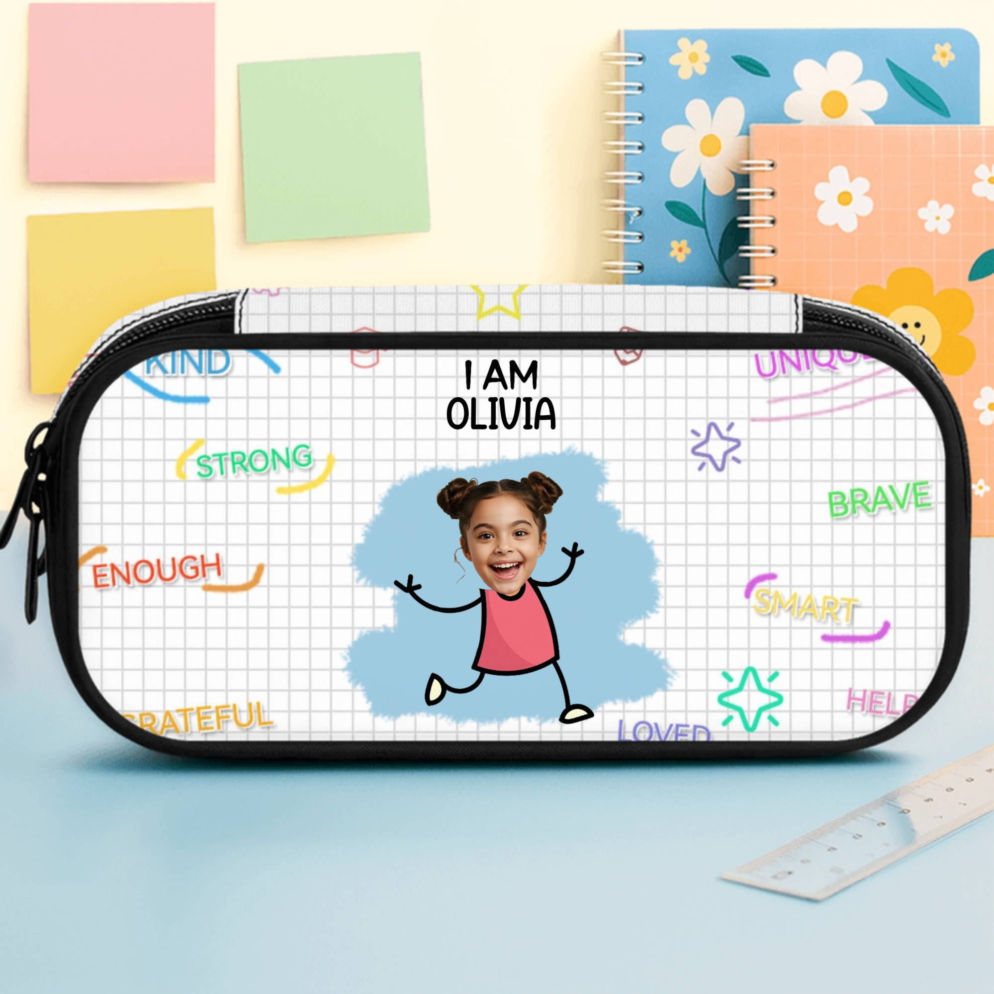 Personalized Pencil Case with Name, Photo and Kid Pattern, Custom Back to School Gift for Boys Girls Students