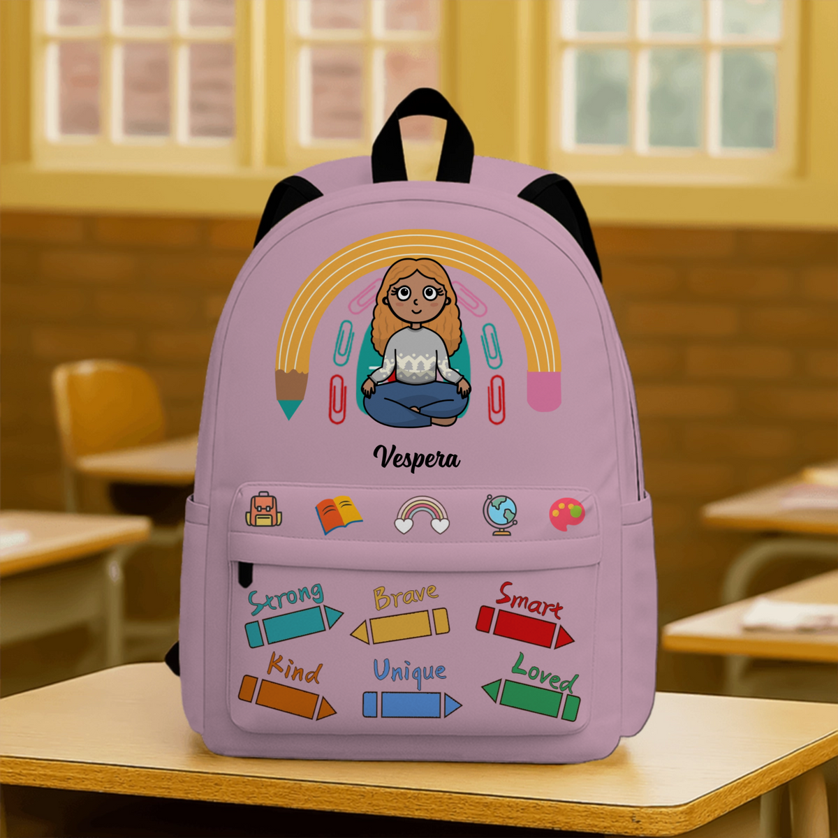 Personalized Rainbow Kids' Backpack – Custom Cartoon Character, Unisex Schoolbag, Ideal for Back-to-School or Birthday Gifts