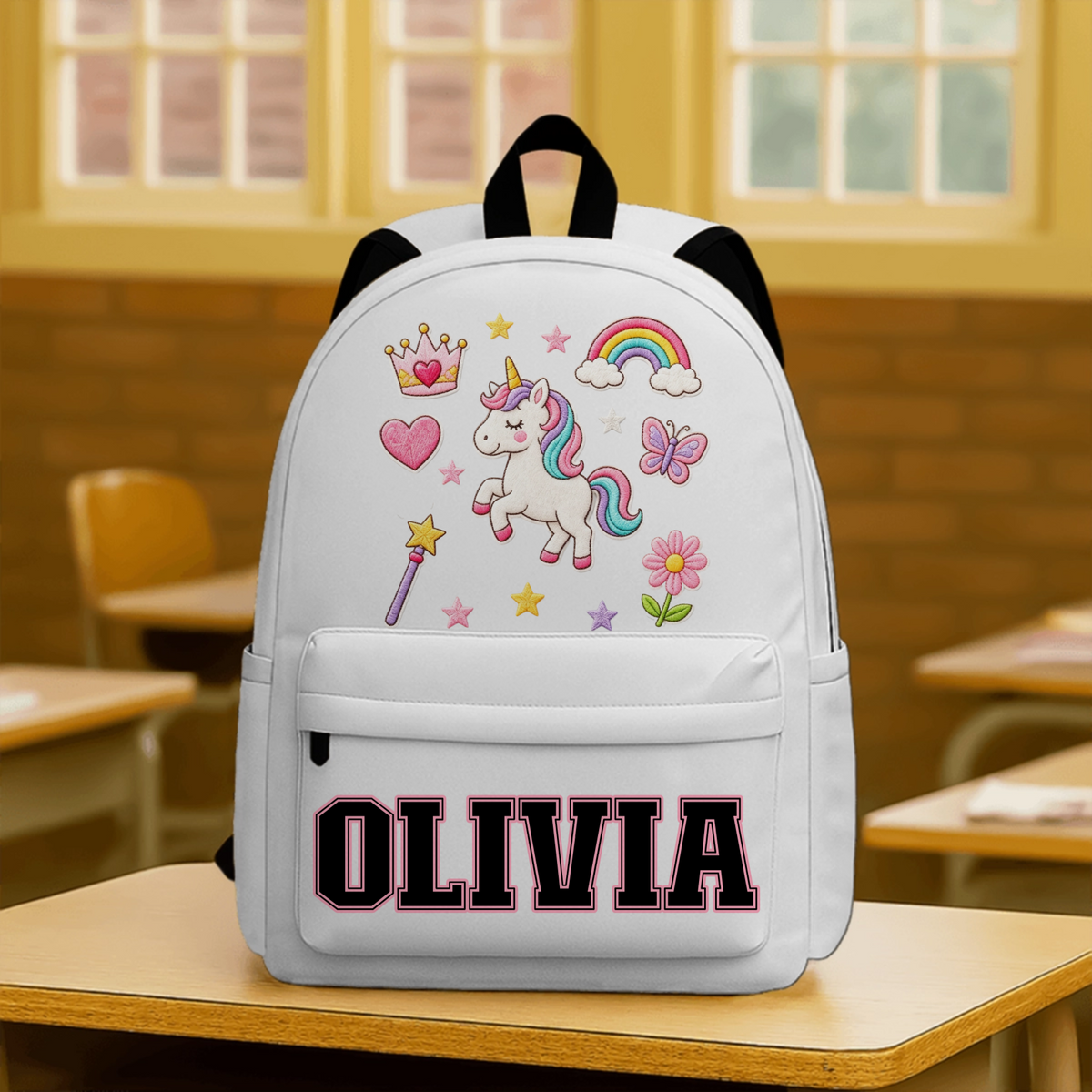 Personalized Unicorn/Dinosaur Pattern Backpack For Kids—Custom With A Name And Suitable For Boys And Girls; An Ideal Choice For Back-To-School, Travel, Or Gifting.