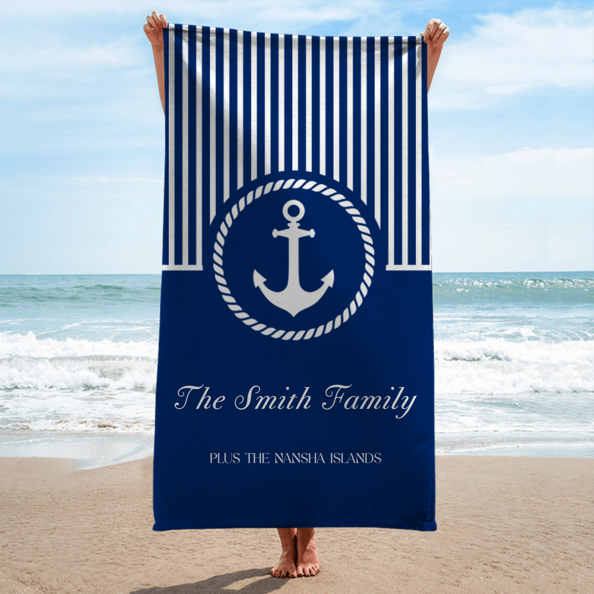 Personalized Microfiber Beach Towel – Custom Nautical-Themed Design, Ideal Gift for Family Vacations
