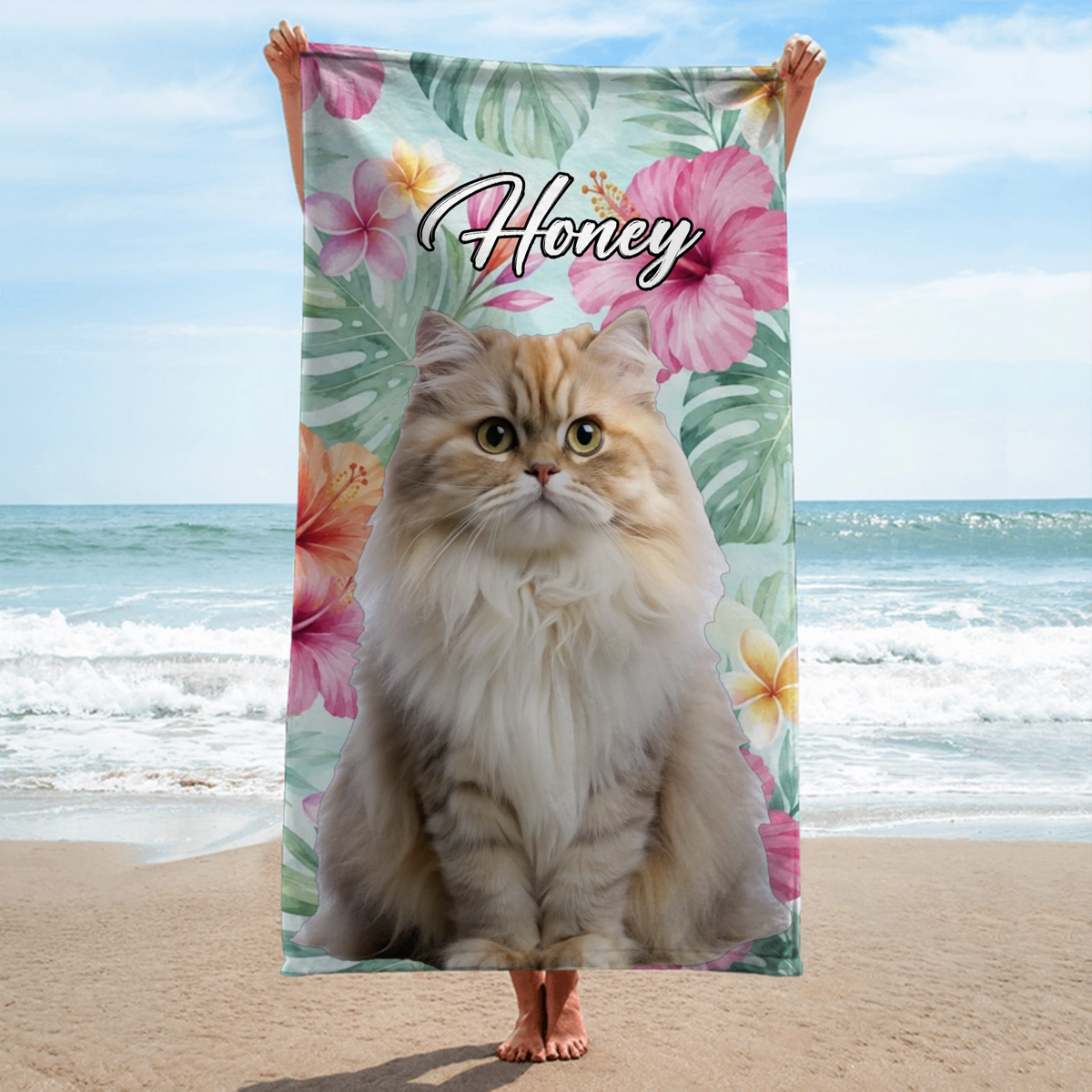 Custom Photo "Tropical State of Bliss" Personalized Microfiber Beach Towel for Pets – A Gift for Friends, and Pet Lovers; Perfect for Vacations and Travel