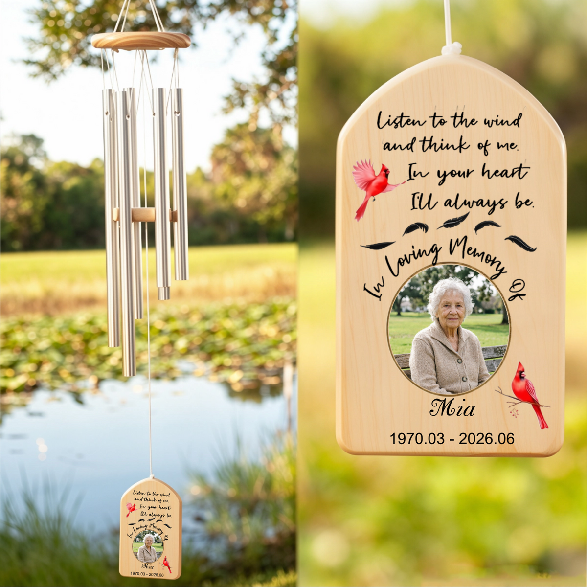 Customized Photo Musical Aluminum Tube Commemorative Wind Chimes, Special Commemorative Gift For Family or Friends