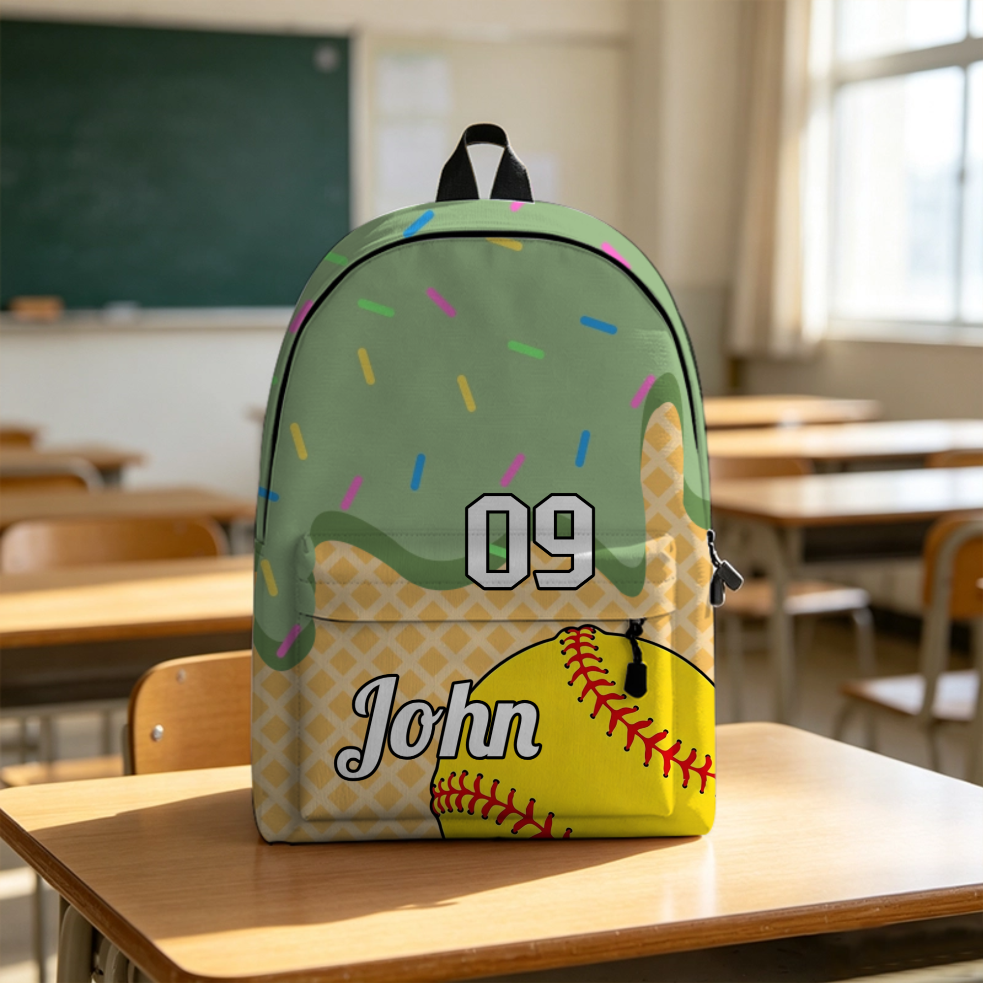 Personalized Backpack – Custom Ice Cream & Baseball Design, Perfect Back-to-School Gift for Students
