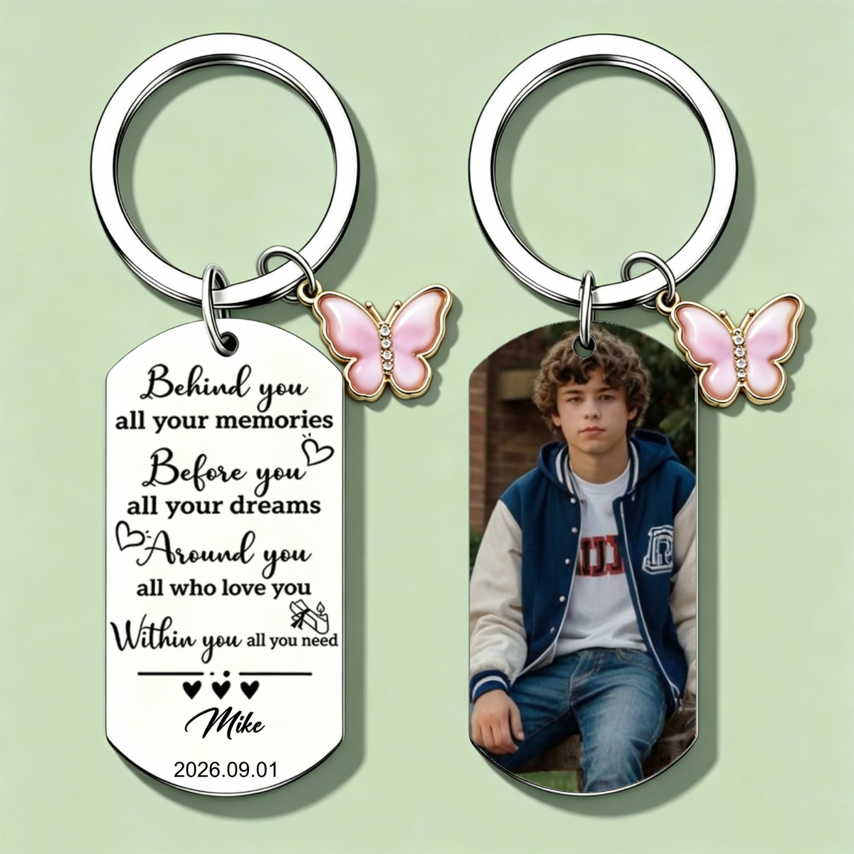 Personalized Customized Butterfly Charm Keychain, Thoughtful Encouragement Keepsake for New University Students and Back-To-School Youth