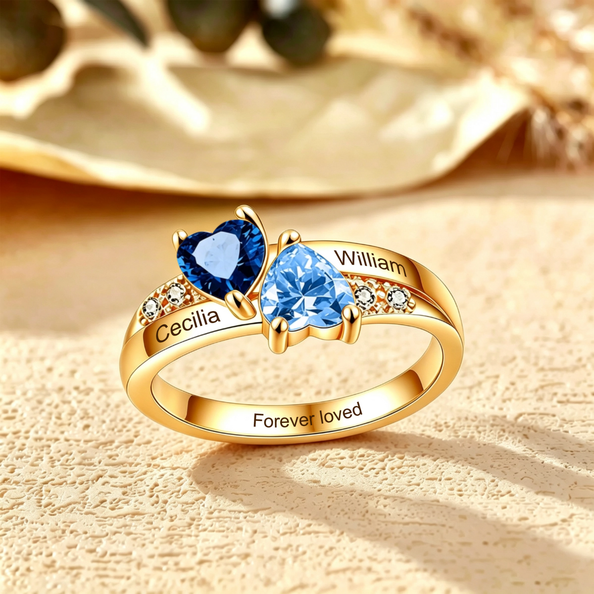 Personalized Double Heart Birthstone Ring Design, Custom Engraved Jewelry, The Perfect Gift For Your Loved Ones