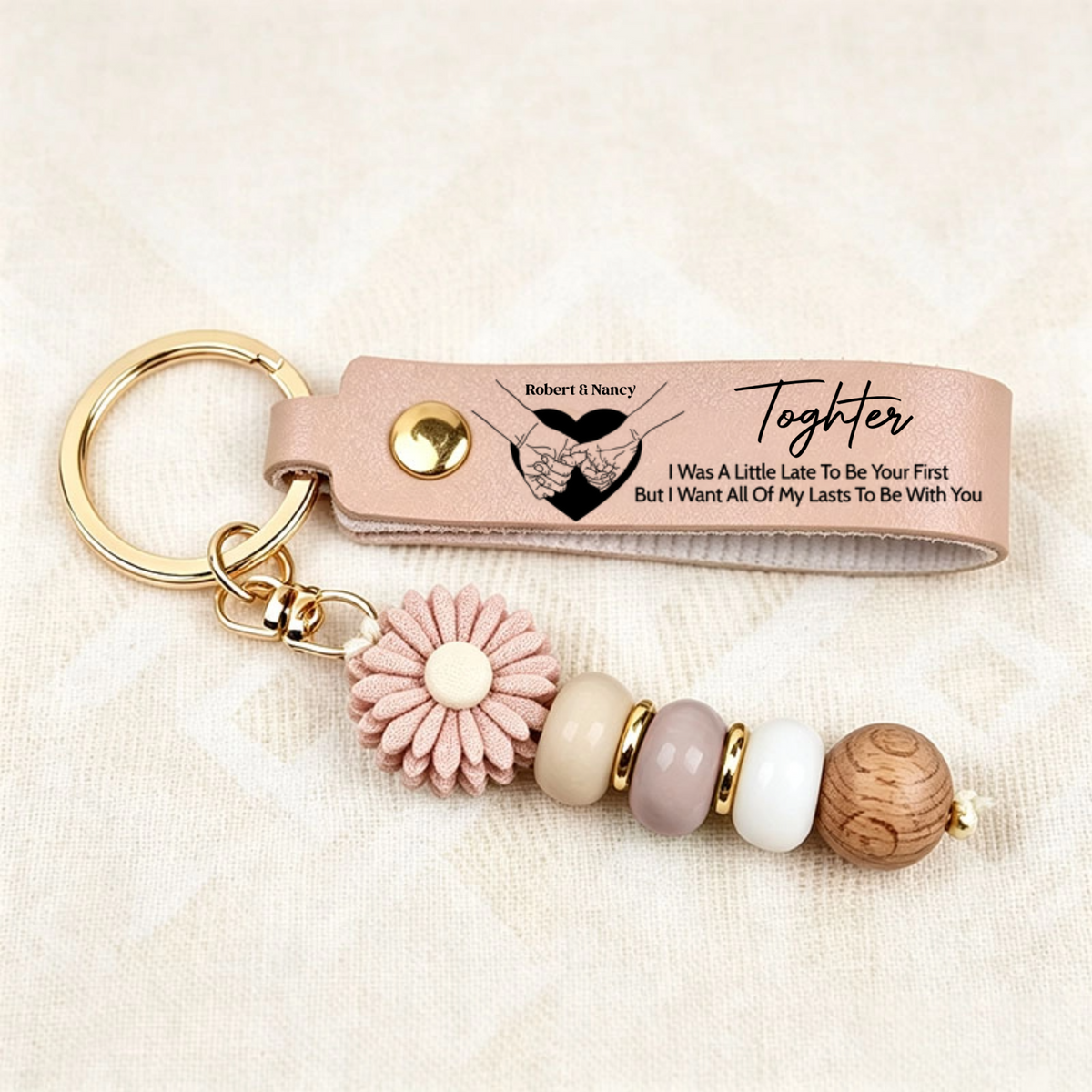Personalised Matching Daisy Beaded Keyrings for Couples