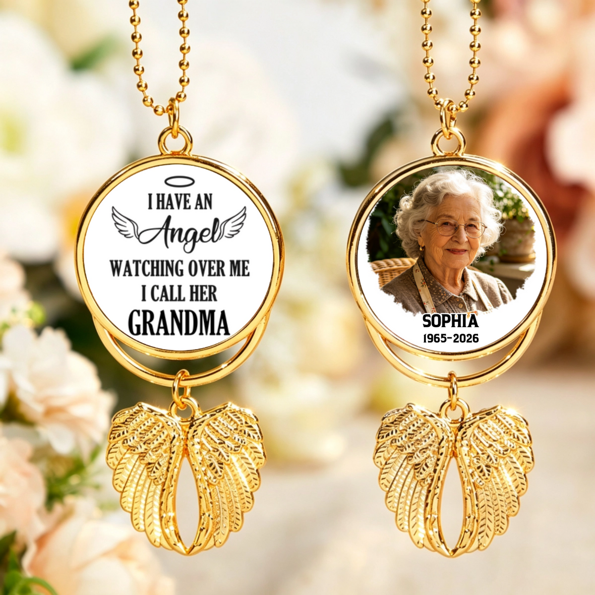 Personalized Angel Wing Photo Memorial Design, Custom Remembrance Car Ornament Product, an Excellent Gift for Family Members Who Miss Their Loved Ones