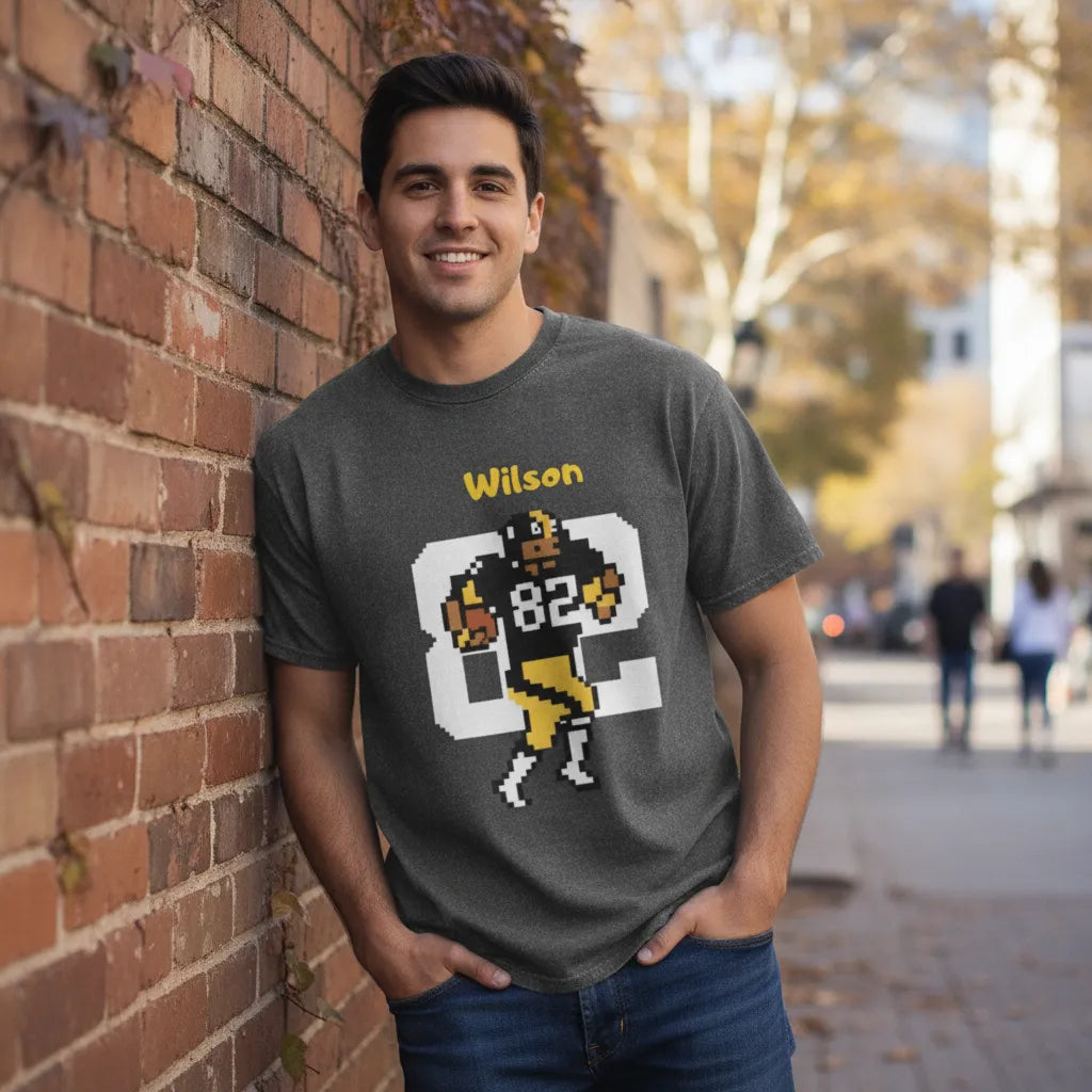 Vintage Pixel Football Player T-Shirt, Custom Name & Number Tee, Retro American Football Fan Gift, Distressed Graphic Short Sleeve Shirt