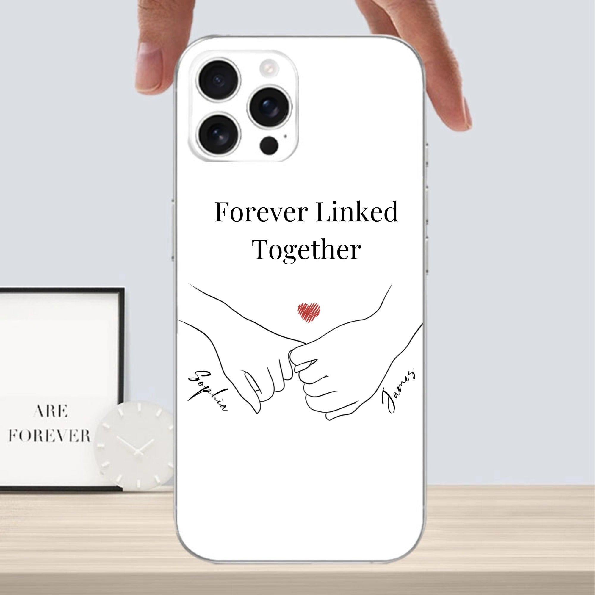 Hand in Hand Personalized Apple Phone Case, Romantic Gift for Couples, Anniversary, Valentine‘s Day and Birthday
