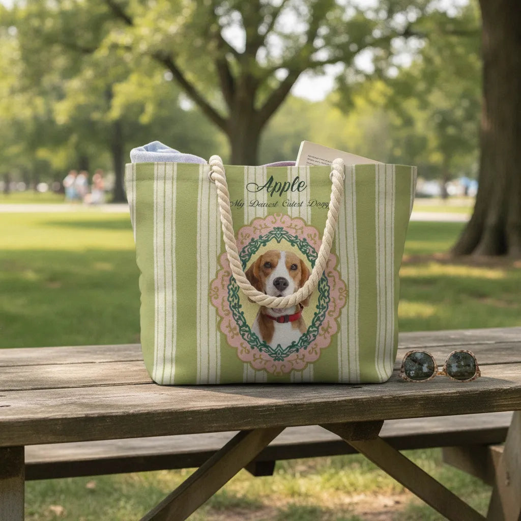 Personalized Pet Portrait Design, Custom Beach Tote Bag, The Perfect Gift For Pet Lovers