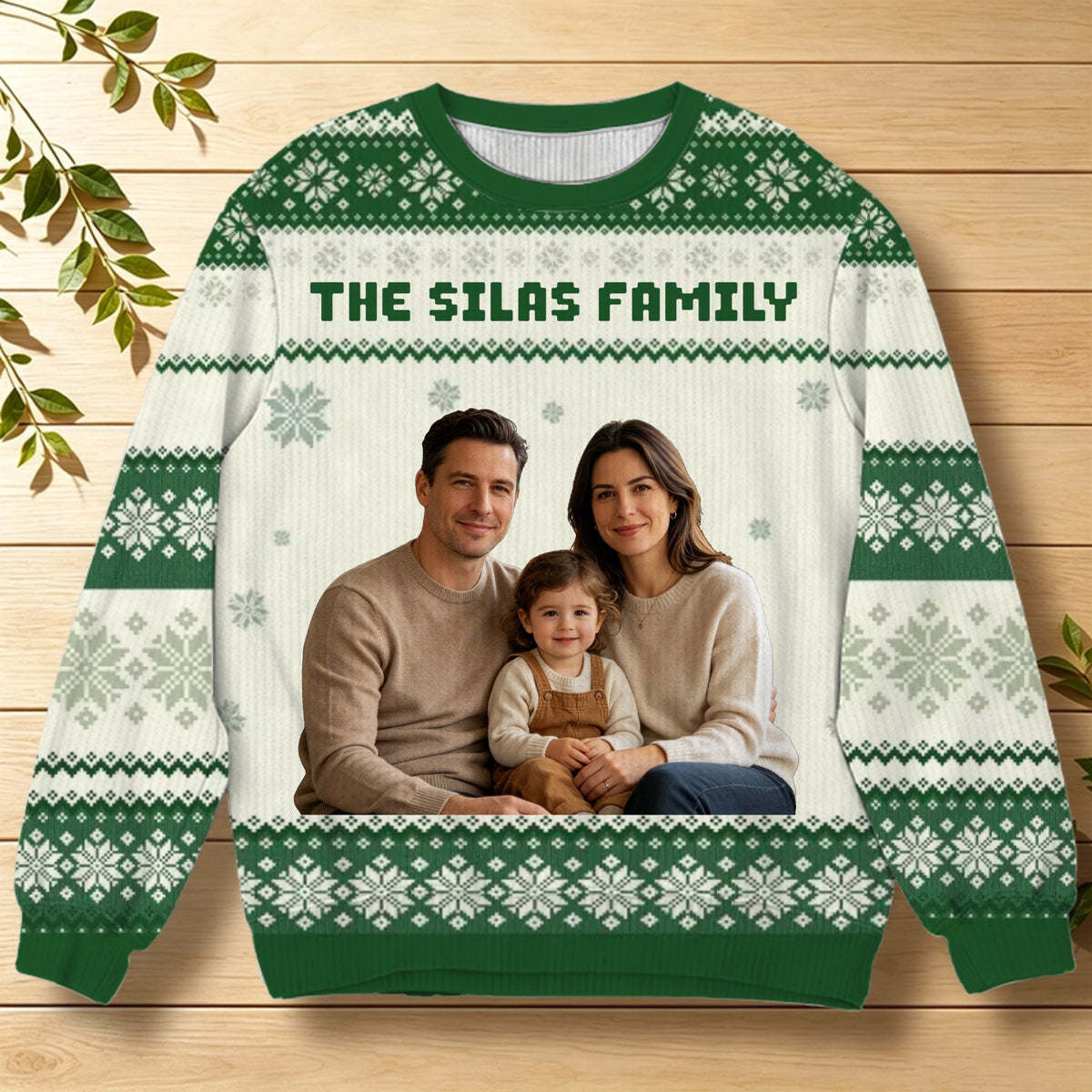 "Wrapped In Love" – Custom Color-Block Cotton Sweater with Photo; A Personalized Christmas Gift for Parents, Siblings, and Children