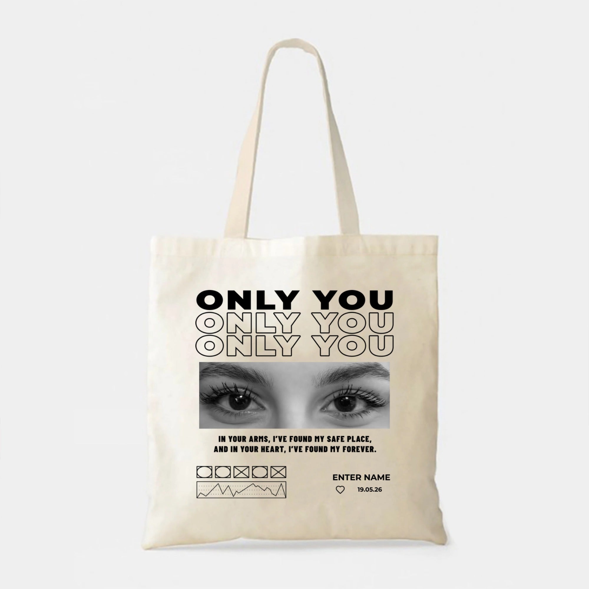 Personalized "Only You" Art Tote Bag, Custom Photo, Name & Date Canvas Tote, The Ultimate Gift For Your Partner & Soulmate